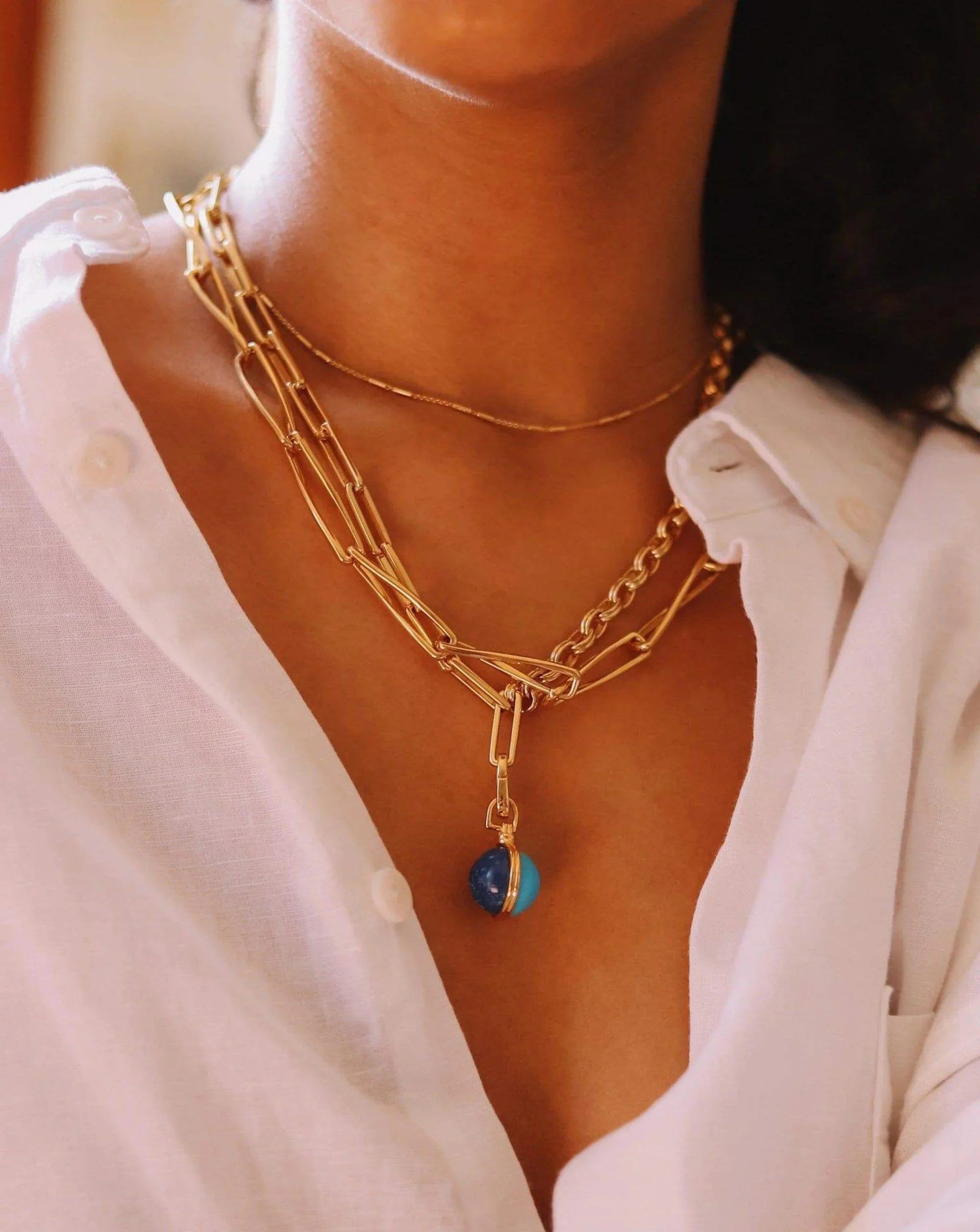 Deconstructed Axiom Sphere Chain Necklace | 18k Gold Plated / Lapis & Turquoise Necklaces Missoma 