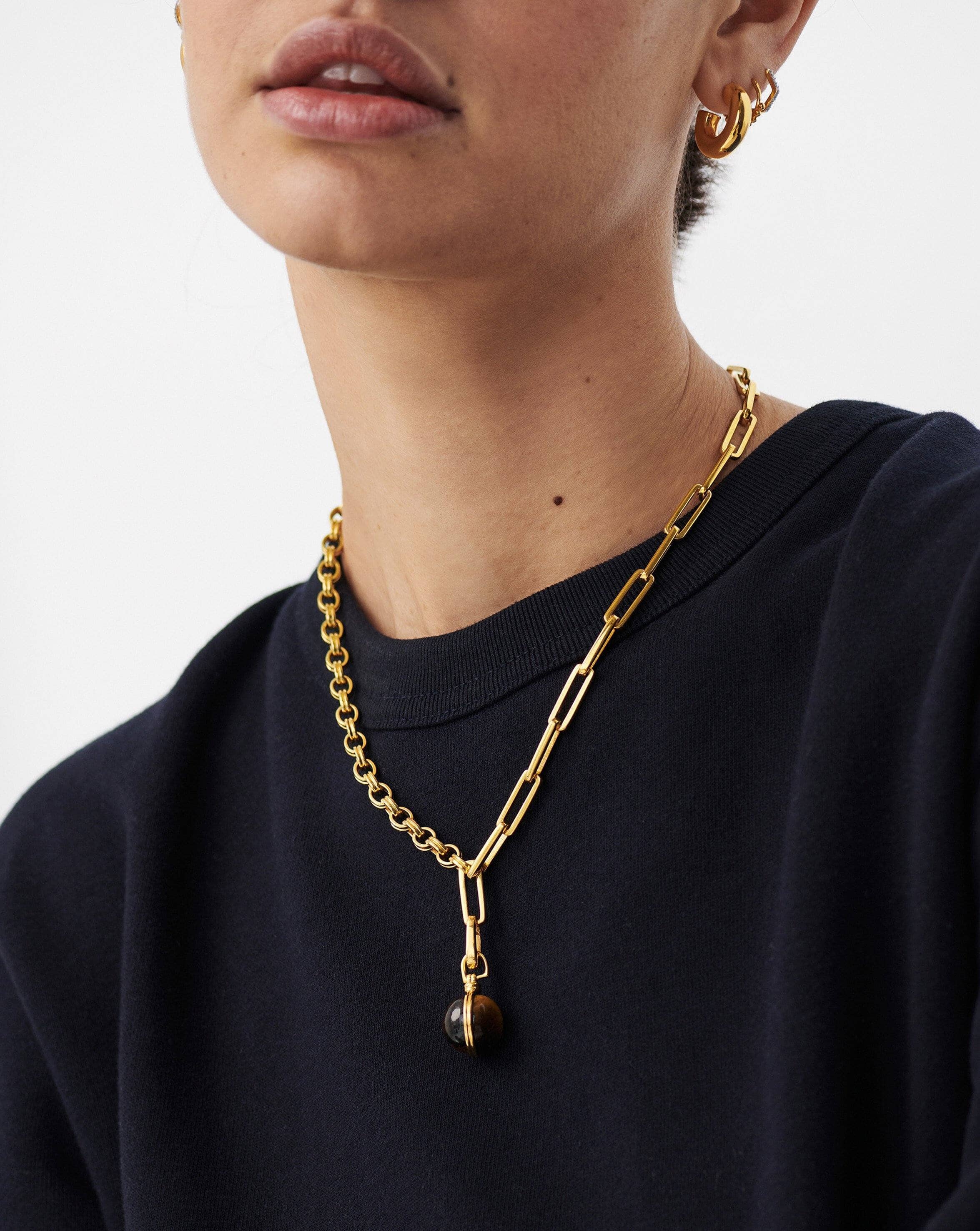 Deconstructed Axiom Sphere Chain Necklace | 18k Gold Plated/Tigers Eye Necklaces Missoma 