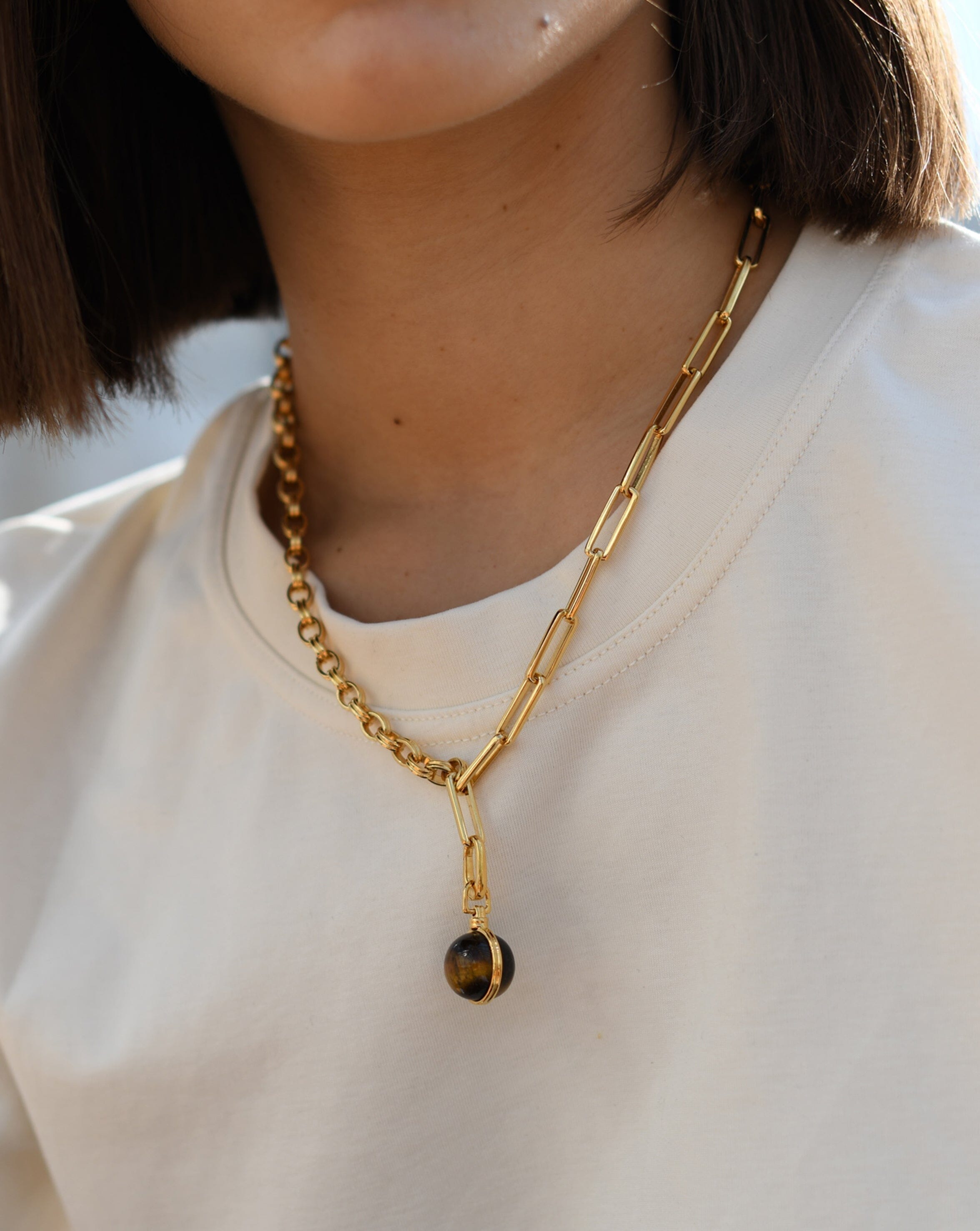 Deconstructed Axiom Sphere Chain Necklace | 18k Gold Plated/Tigers Eye Necklaces Missoma 