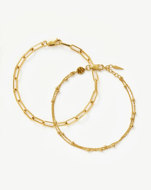 Double Chain & Mini Paperclip Bracelet Set | 18k Gold Vermeil/18k Gold Plated