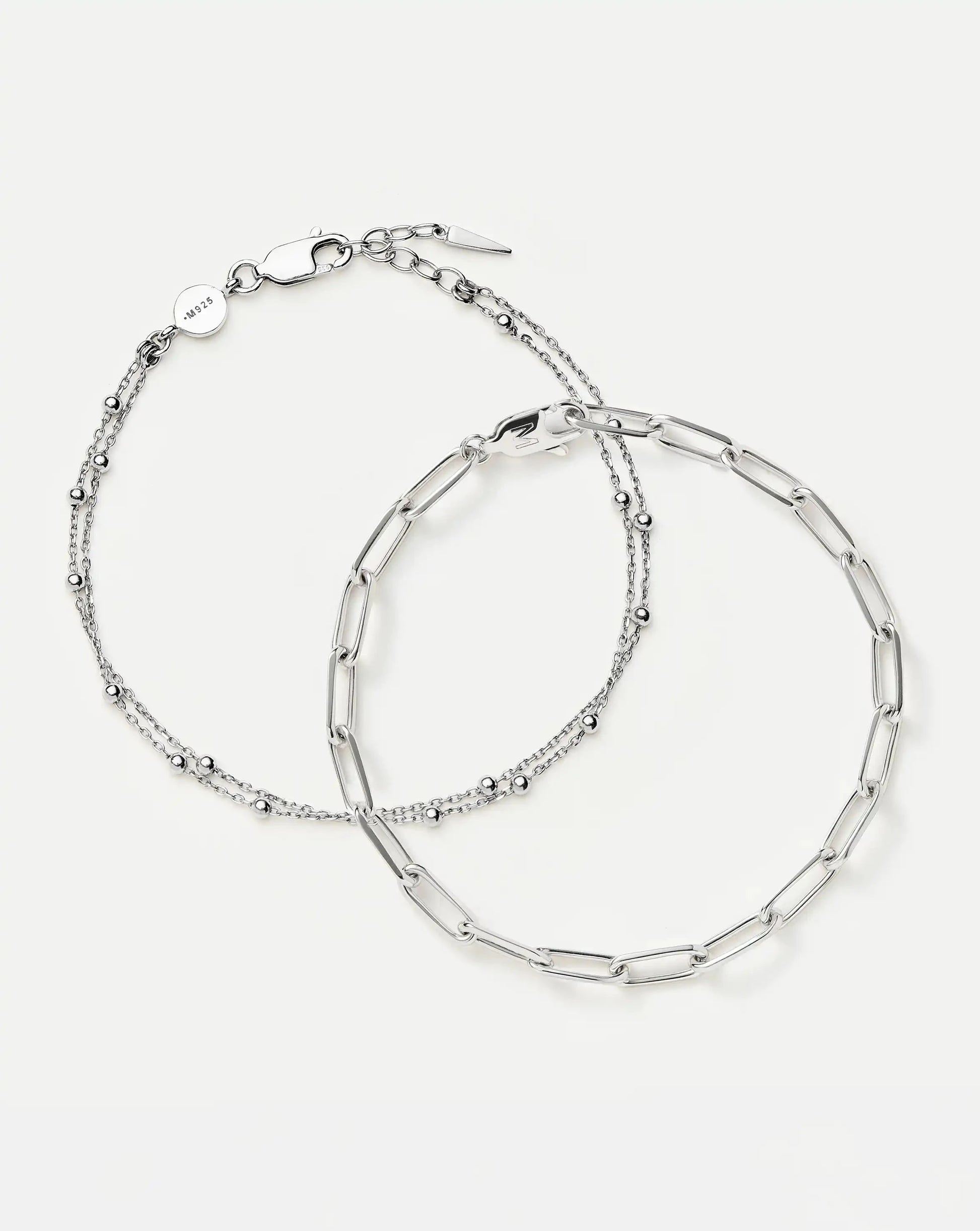 Double Chain & Mini Paperclip Bracelet Set | Sterling Silver/Silver Plated Bracelets Missoma 