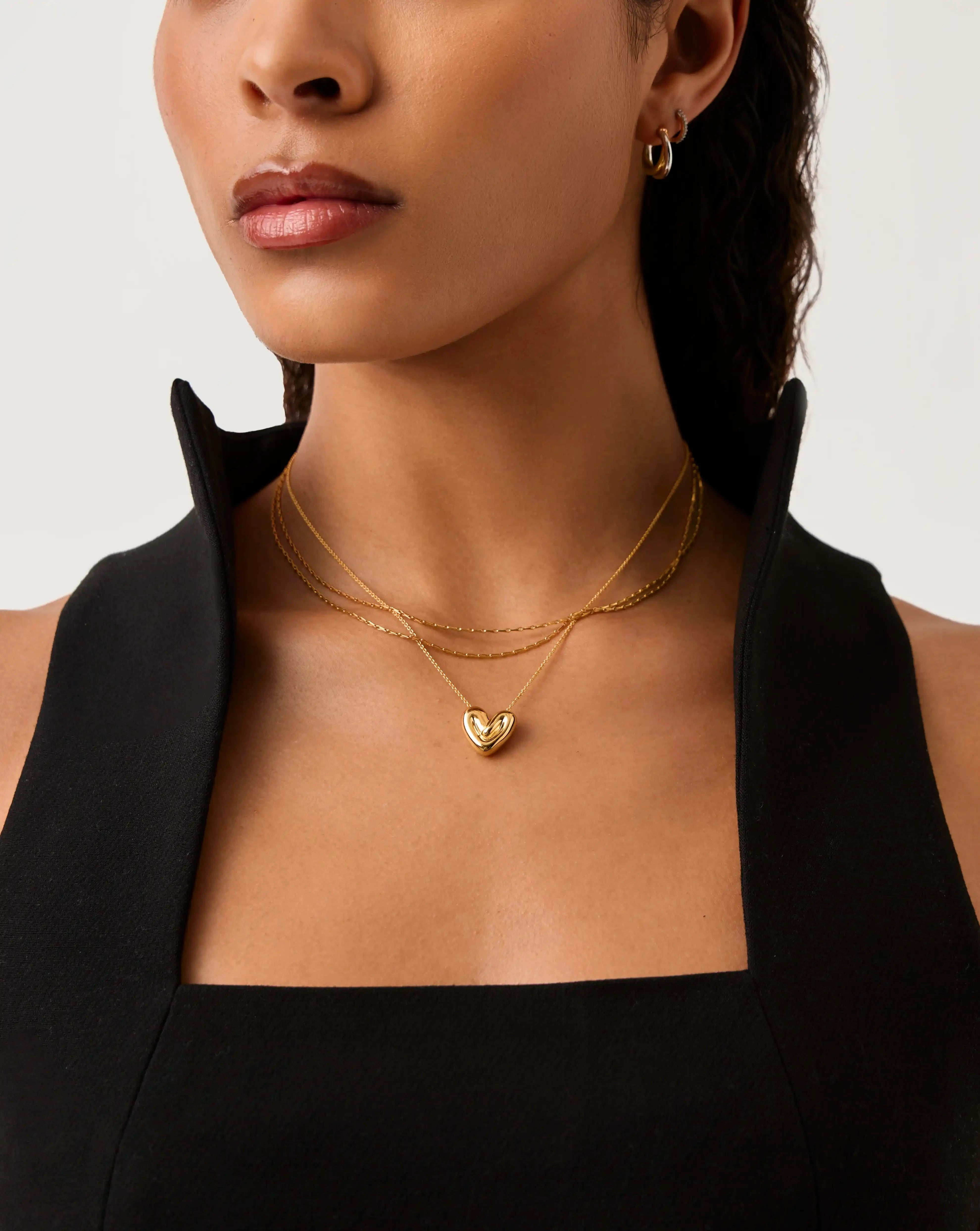 Double Chain & Puffy Heart Necklace Set | 18k Gold Plated Layering Sets Missoma 