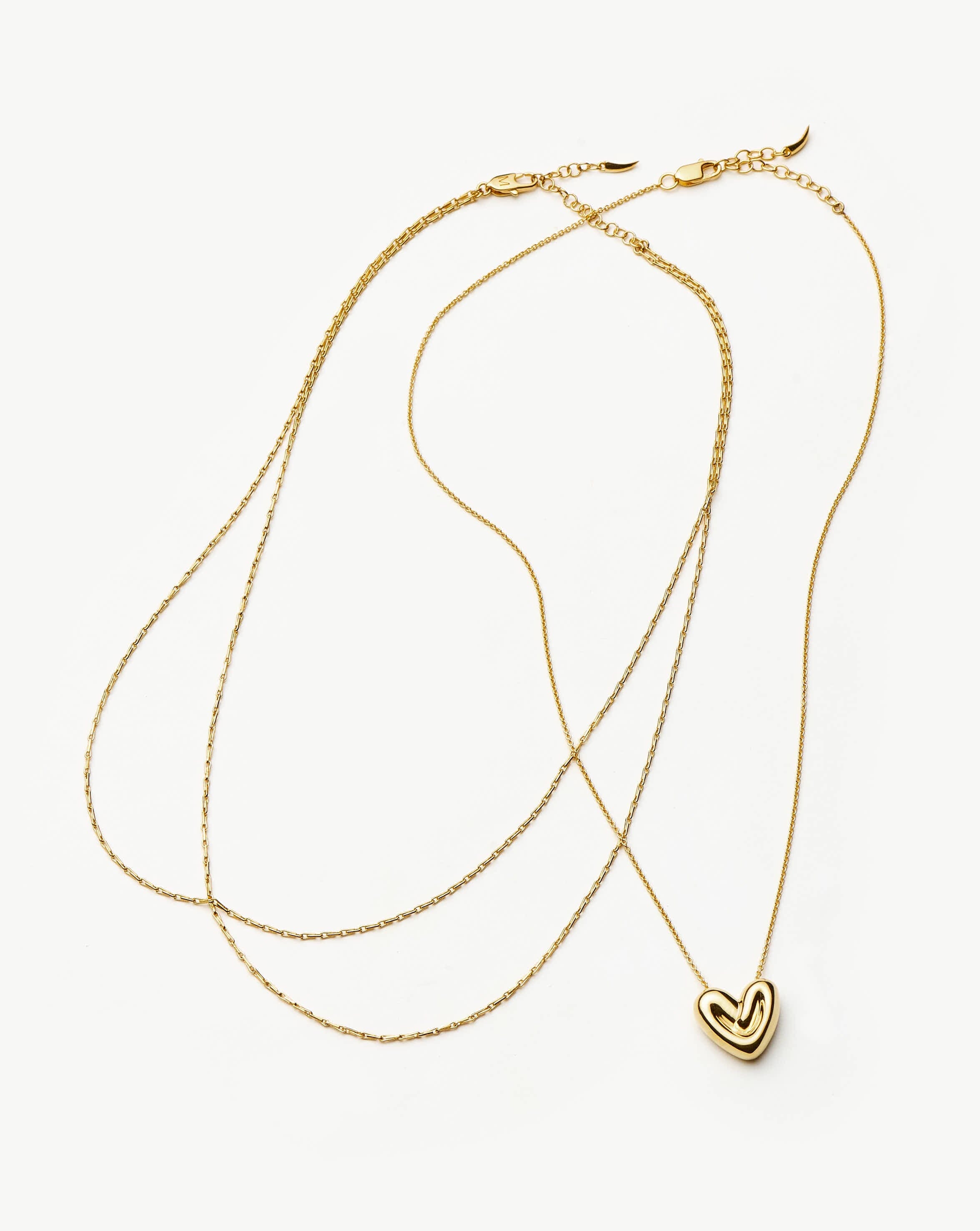 Double Chain & Puffy Heart Necklace Set | 18k Gold Plated Layering Sets Missoma 