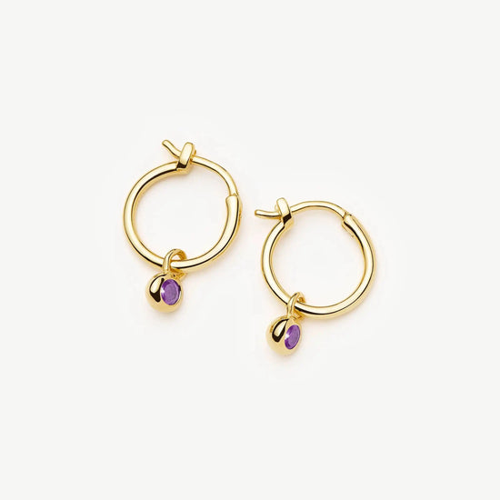 February Birthstone Mini Charm Hoop Earrings | 18k Gold Vermeil/Amethyst Earrings Missoma 