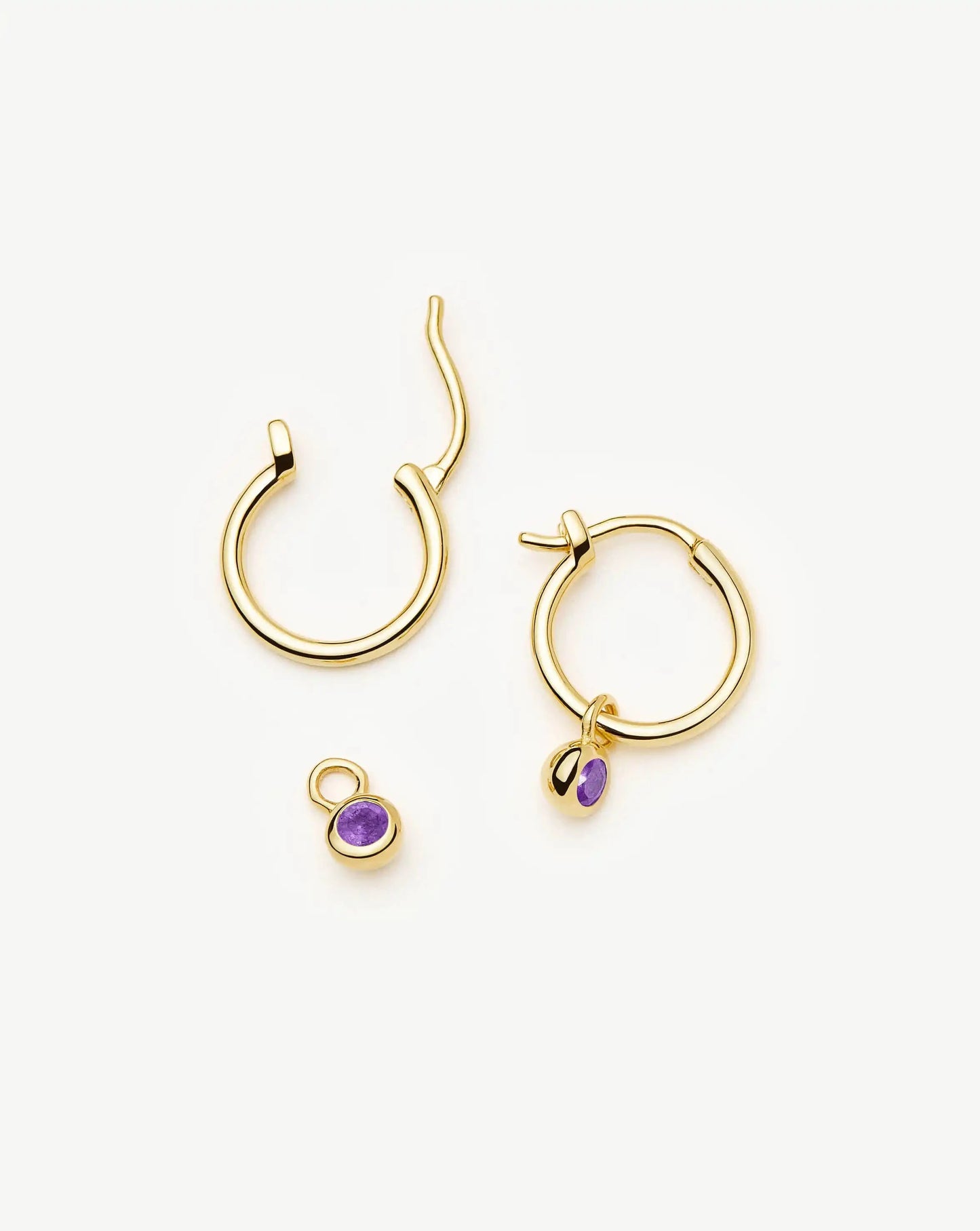 February Birthstone Mini Charm Hoop Earrings | 18k Gold Vermeil/Amethyst Earrings Missoma 