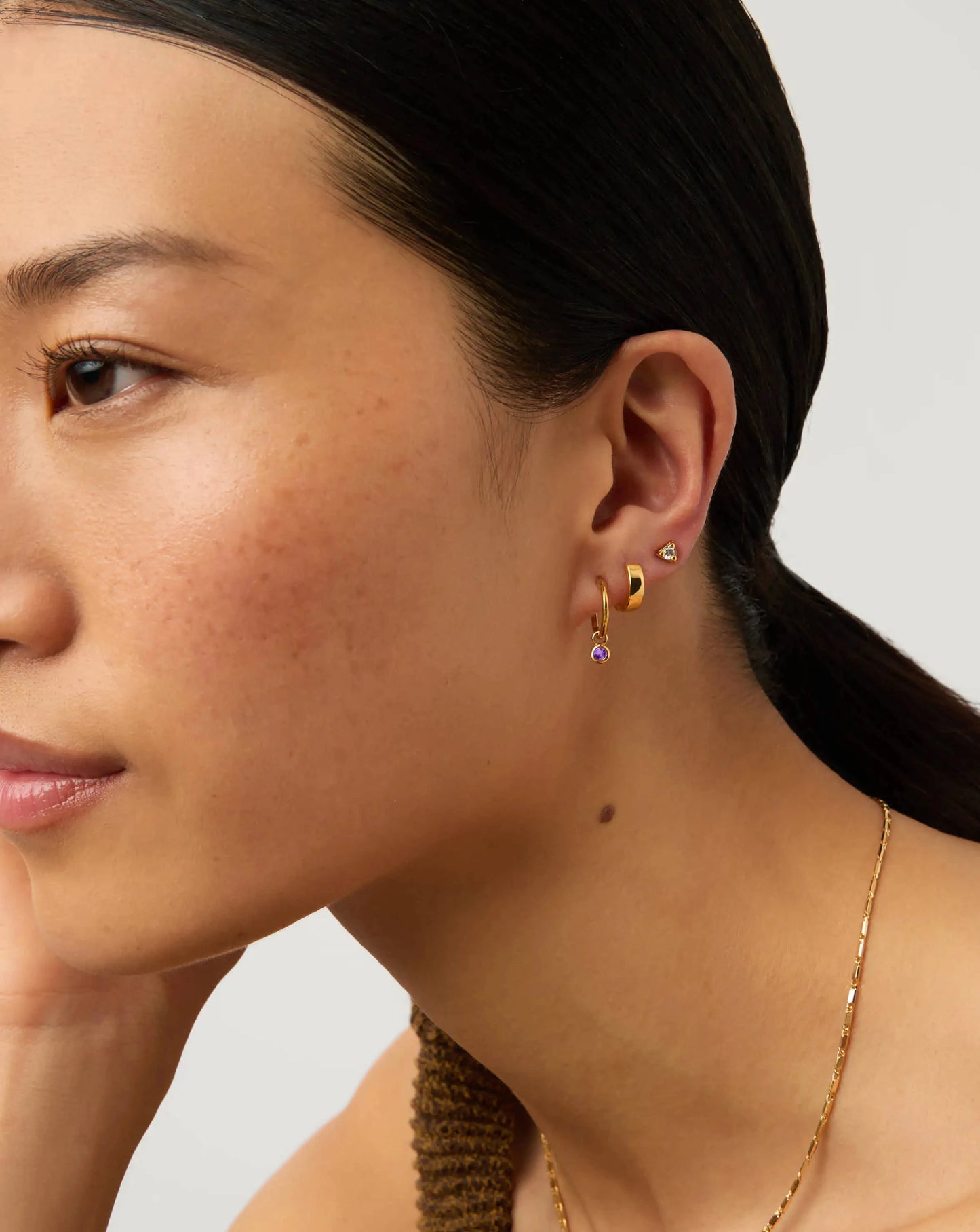 February Birthstone Mini Charm Hoop Earrings | 18k Gold Vermeil/Amethyst Earrings Missoma 