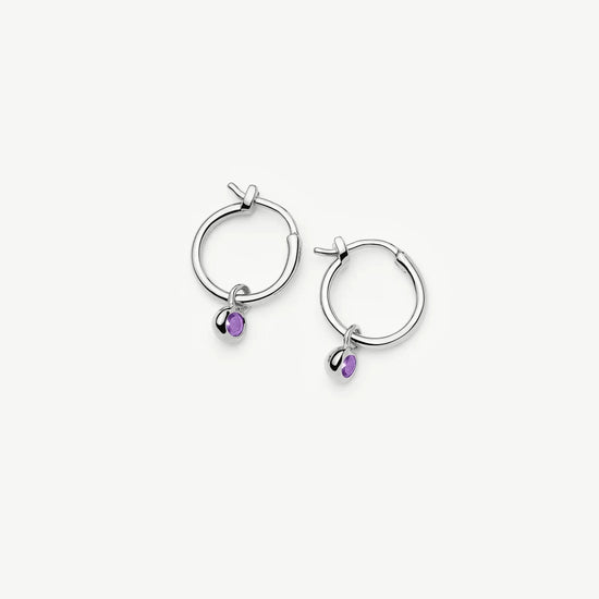 February Birthstone Mini Charm Hoop Earrings | Sterling Silver/Amethyst Earrings Missoma 