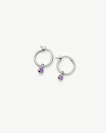 February Birthstone Mini Charm Hoop Earrings | Sterling Silver/Amethyst Earrings Missoma 