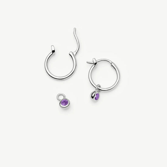 February Birthstone Mini Charm Hoop Earrings | Sterling Silver/Amethyst Earrings Missoma 