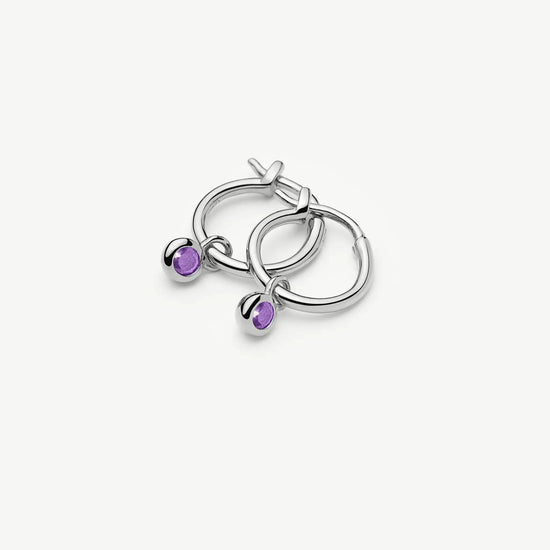 February Birthstone Mini Charm Hoop Earrings | Sterling Silver/Amethyst Earrings Missoma 