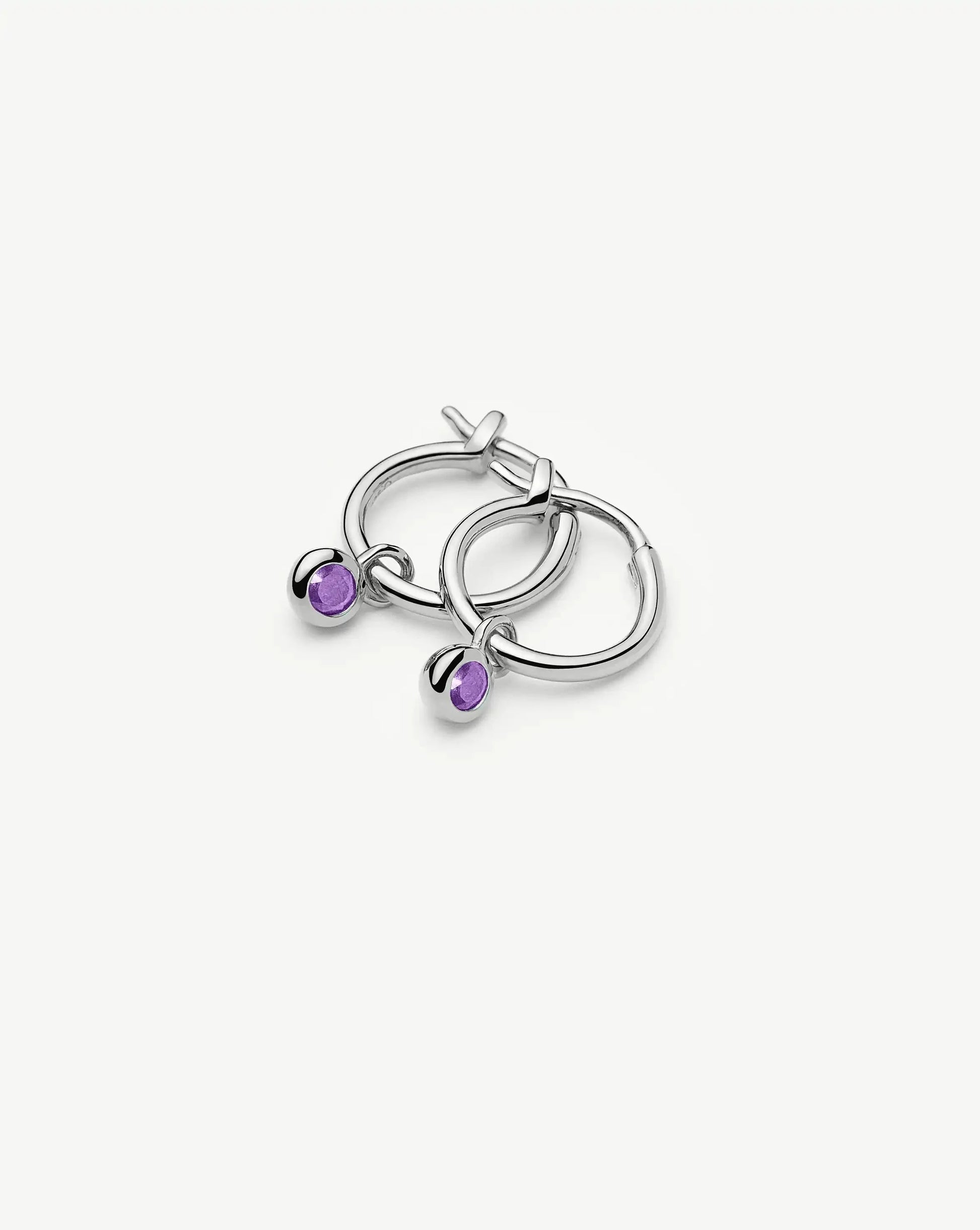 February Birthstone Mini Charm Hoop Earrings | Sterling Silver/Amethyst Earrings Missoma 