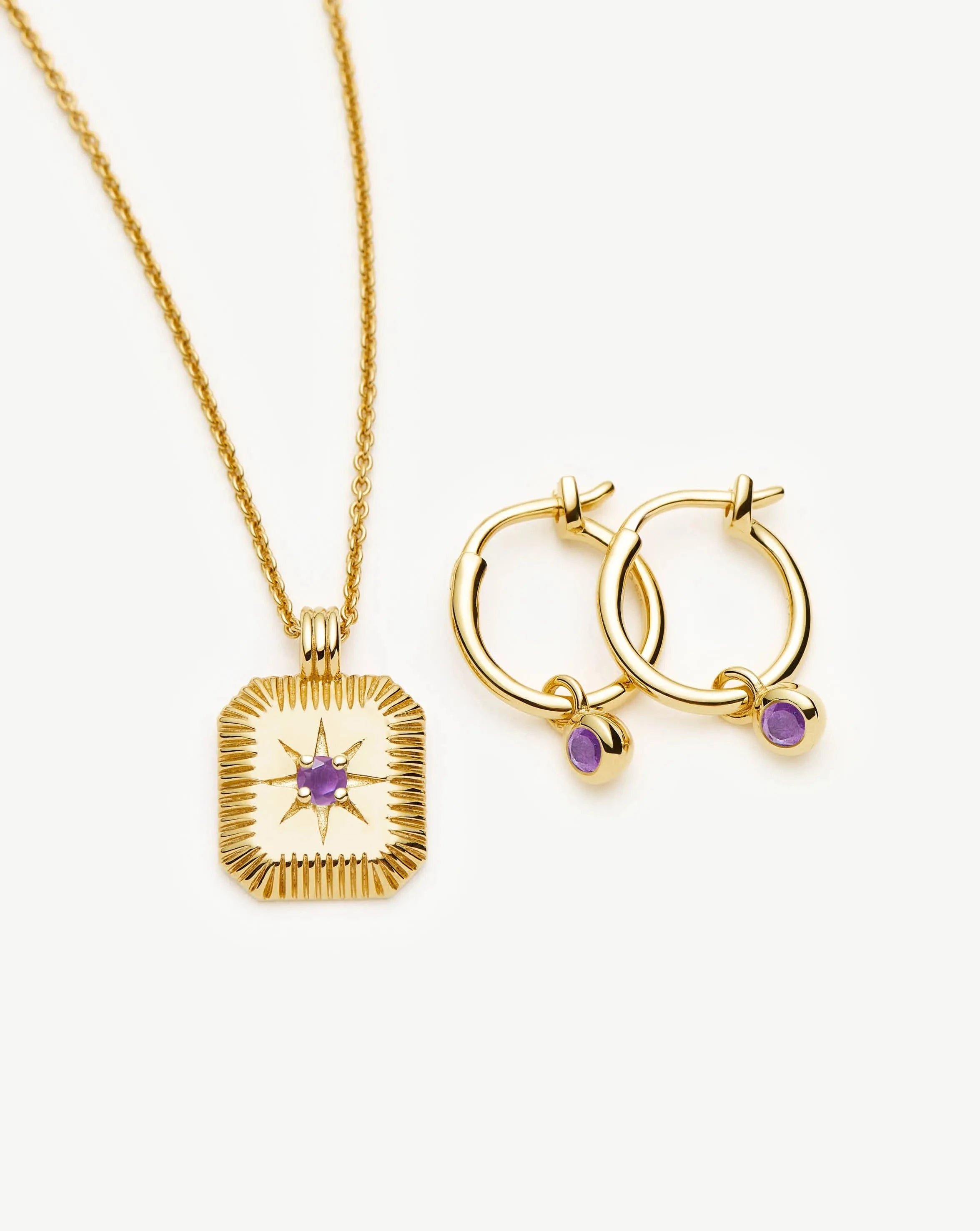 February Birthstone Necklace & Charm Earrings Set | 18k Gold Vermeil/Amethyst Necklaces Missoma 