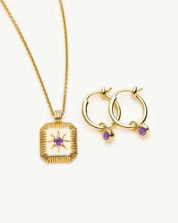 February Birthstone Necklace & Charm Earrings Set | 18k Gold Vermeil/Amethyst Necklaces Missoma 