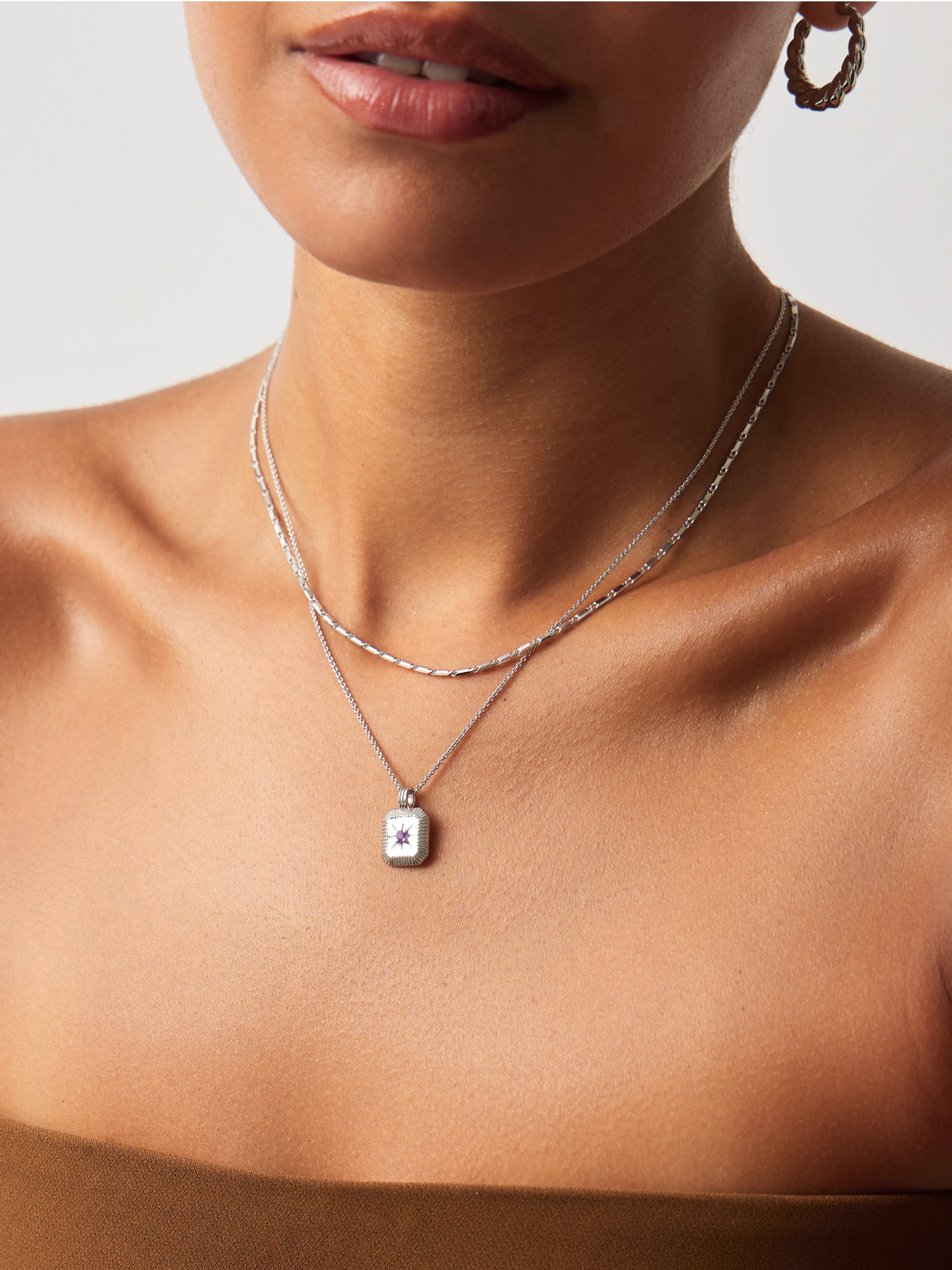 February Birthstone Necklace & Charm Earrings Set | Sterling Silver/Amethyst Necklaces Missoma 