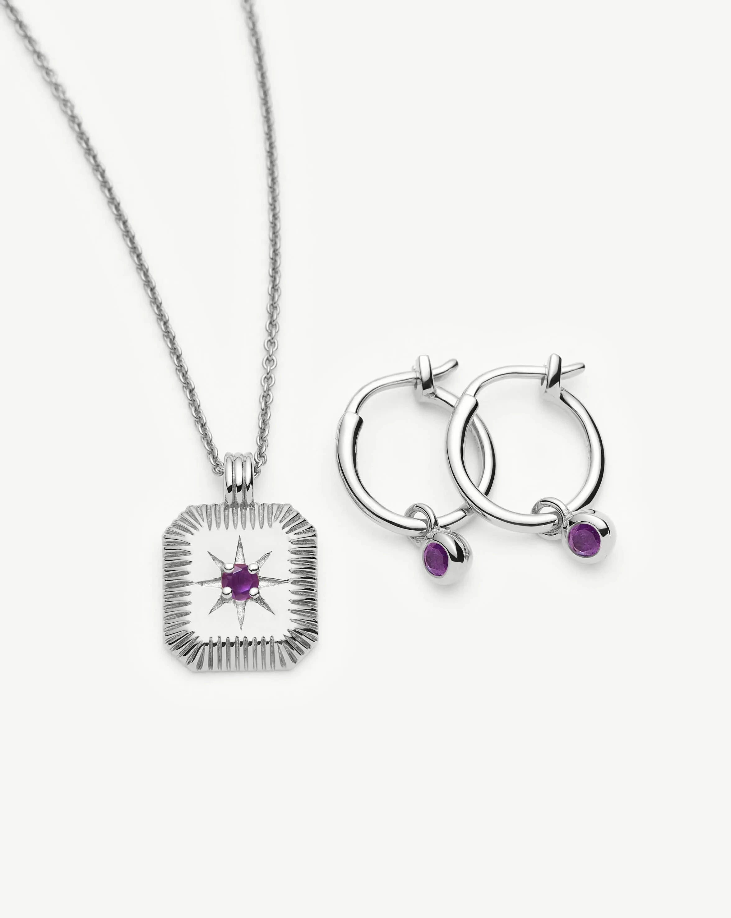 February Birthstone Necklace & Charm Earrings Set | Sterling Silver/Amethyst Necklaces Missoma 