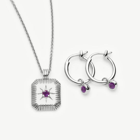 February Birthstone Necklace & Charm Earrings Set | Sterling Silver/Amethyst Necklaces Missoma 