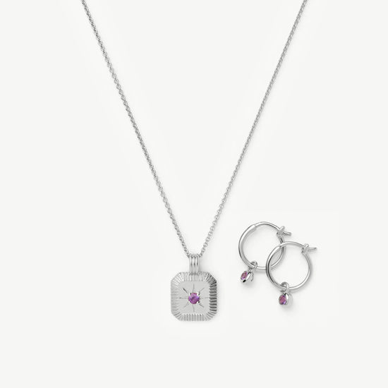 February Birthstone Necklace & Charm Earrings Set | Sterling Silver/Amethyst Necklaces Missoma 