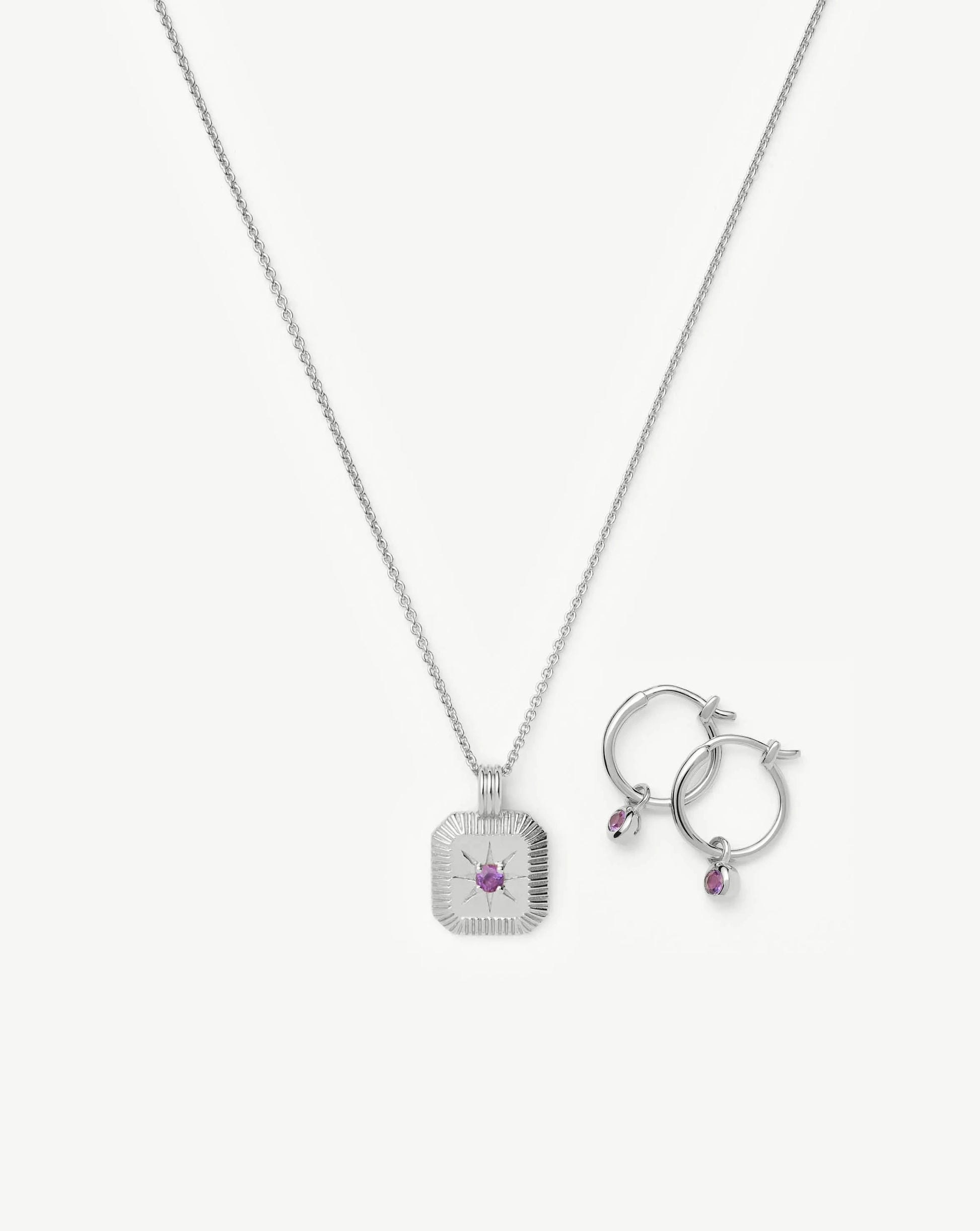 February Birthstone Necklace & Charm Earrings Set | Sterling Silver/Amethyst Necklaces Missoma 