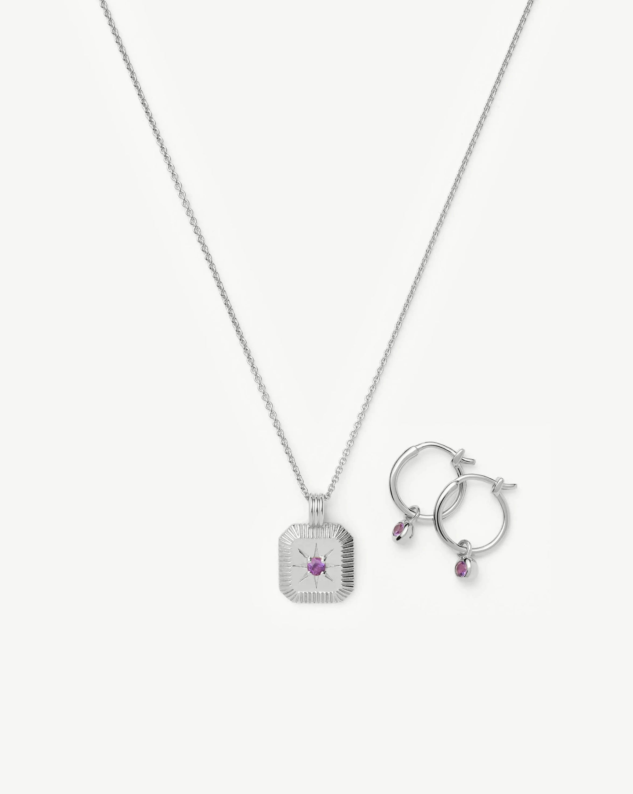 February Birthstone Necklace & Charm Earrings Set | Sterling Silver/Amethyst Necklaces Missoma 