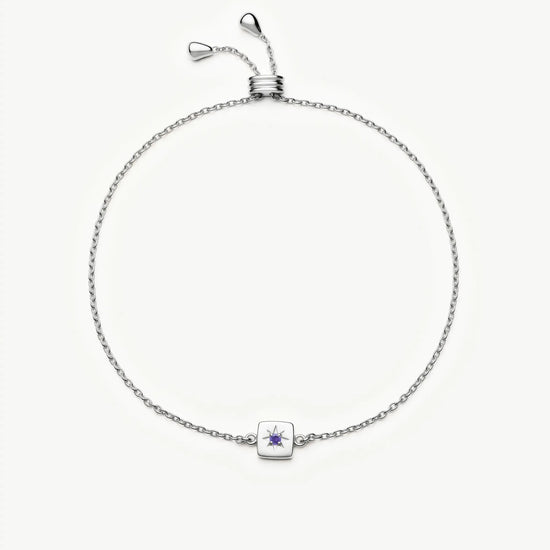Feburary Birthstone Slider Bracelet | Silver Plated/Natural Amethyst Bracelets Missoma 