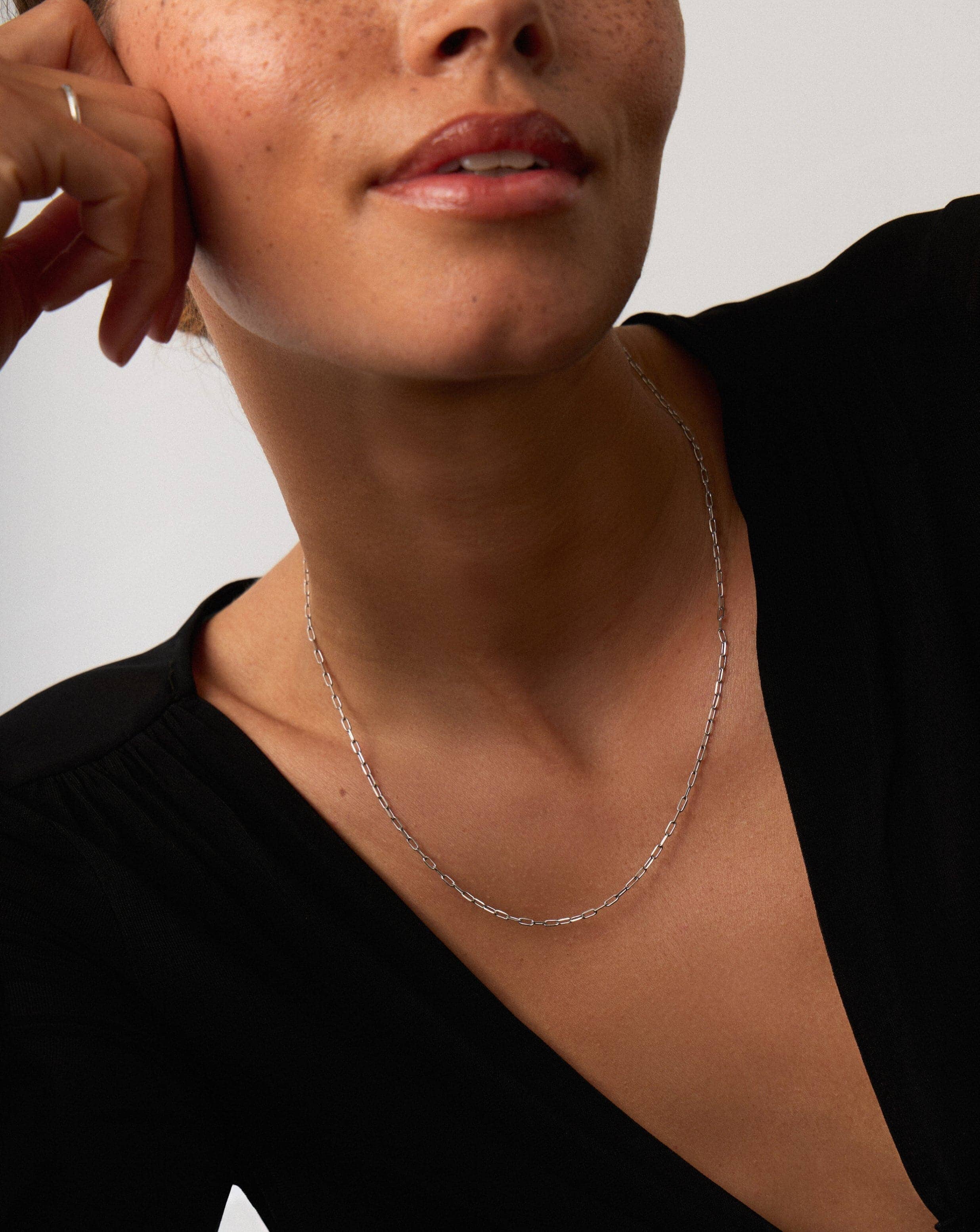 Fine Classic Paperclip Chain Necklace | 14k Solid White Gold Necklaces Missoma 