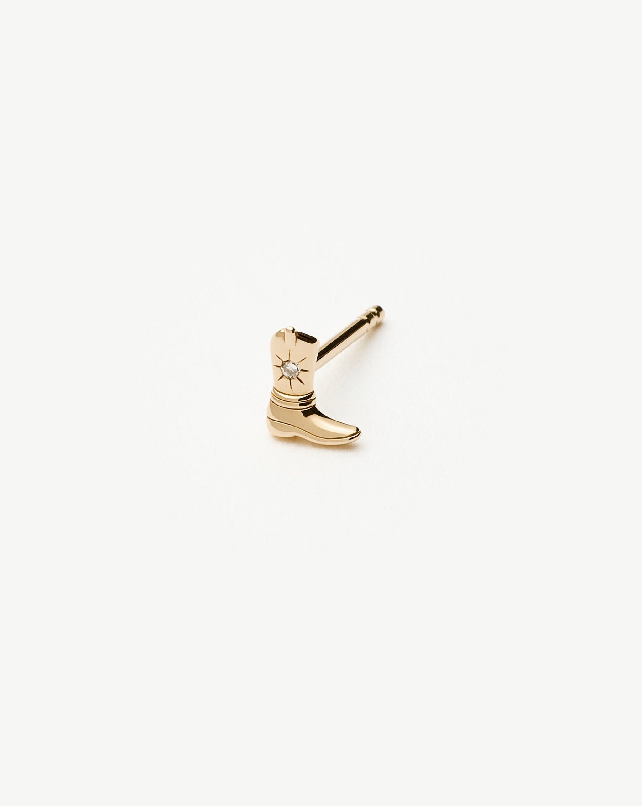 Fine Cowboy Boot Single Stud Earring | 14k Solid Gold/Diamond Earrings Missoma 