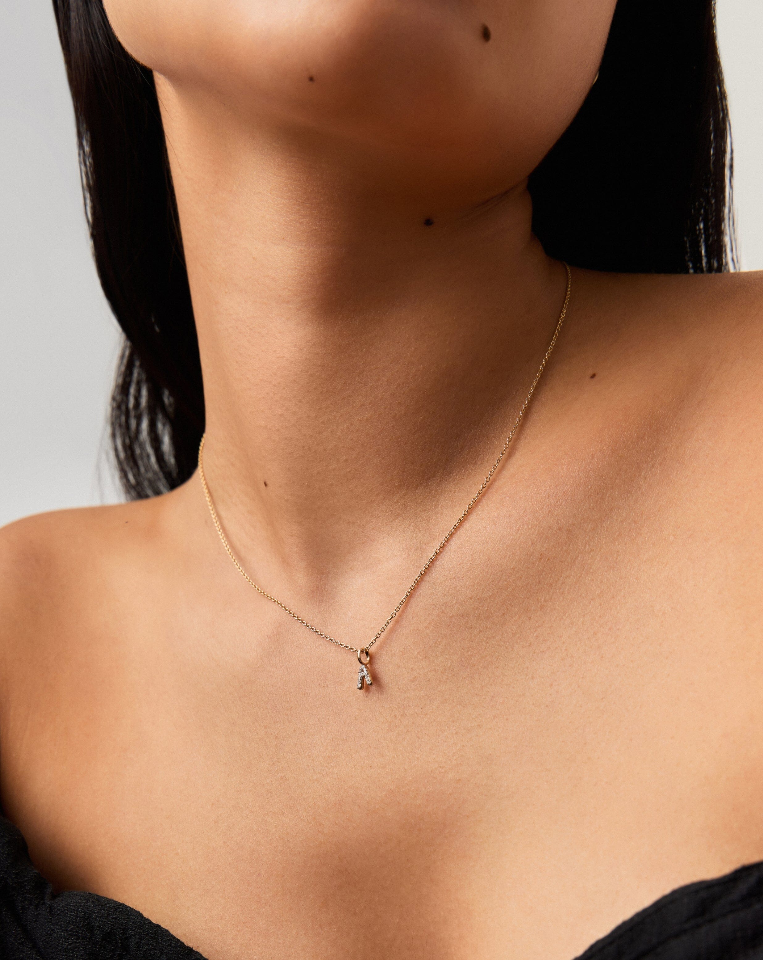 Fine Diamond Initial Mini Pendant Necklace - A | 14k Solid Yellow Gold Plated/Diamond Necklaces Missoma 