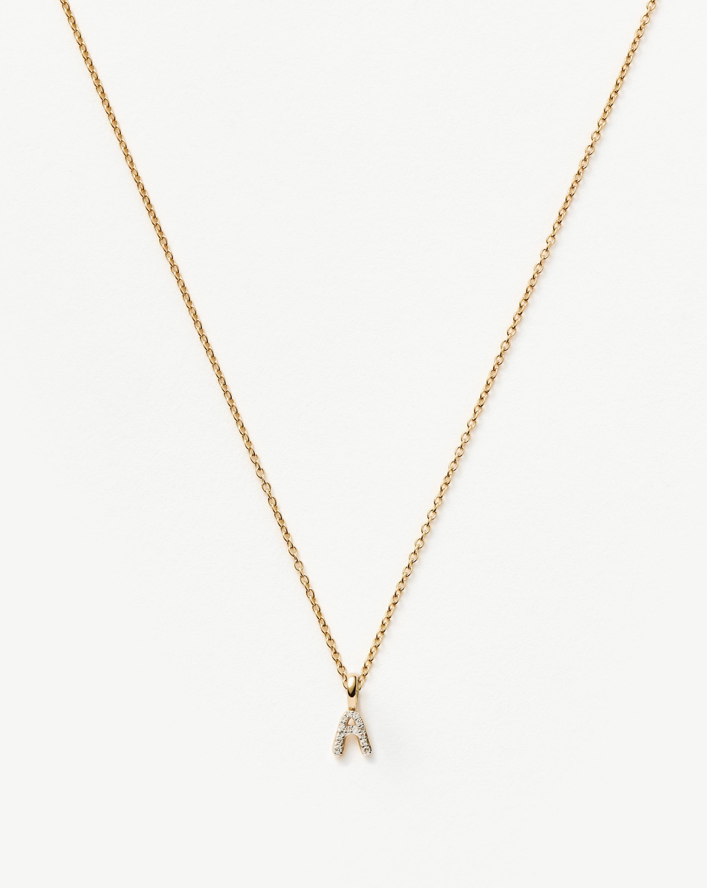 Fine Diamond Initial Mini Pendant Necklace - A | 14k Solid Yellow Gold Plated/Diamond Necklaces Missoma 