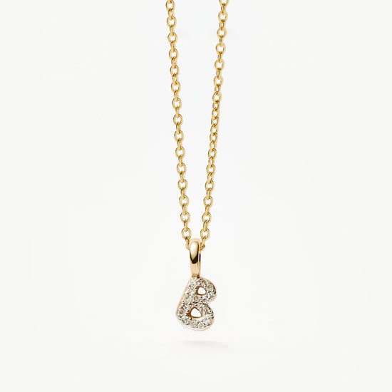 Fine Diamond Initial Mini Pendant Necklace - B | 14k Solid Yellow Gold Plated/Diamond Necklaces Missoma 