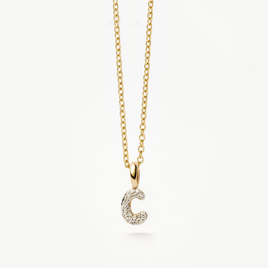 Fine Diamond Initial Mini Pendant Necklace - C | 14k Solid Yellow Gold Plated/Diamond Necklaces Missoma 