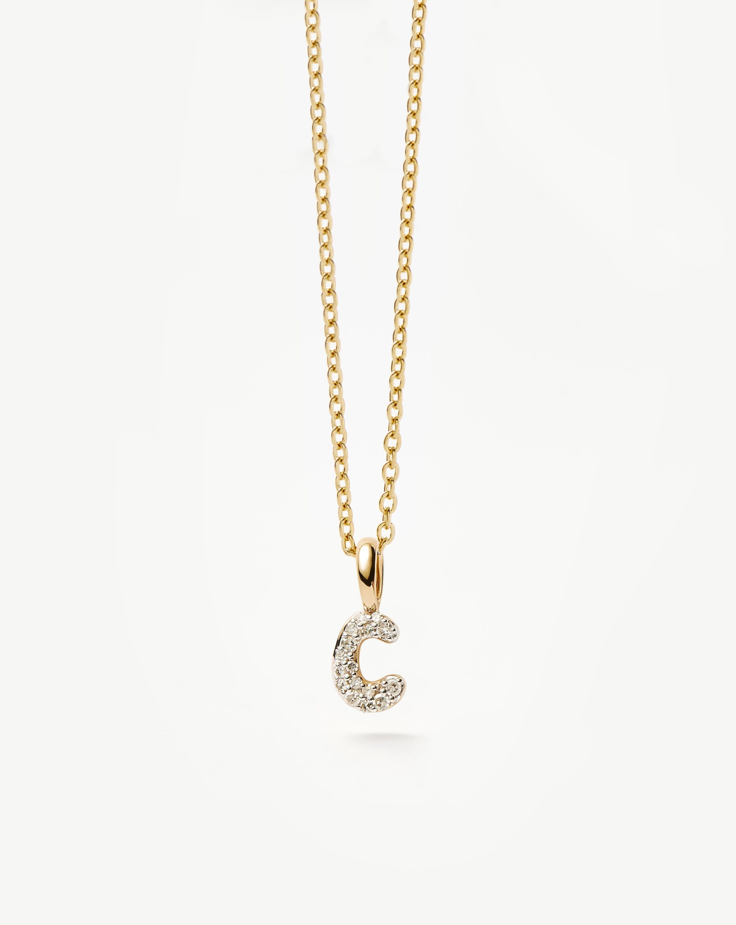 Fine Diamond Initial Mini Pendant Necklace - C | 14k Solid Yellow Gold Plated/Diamond Necklaces Missoma 