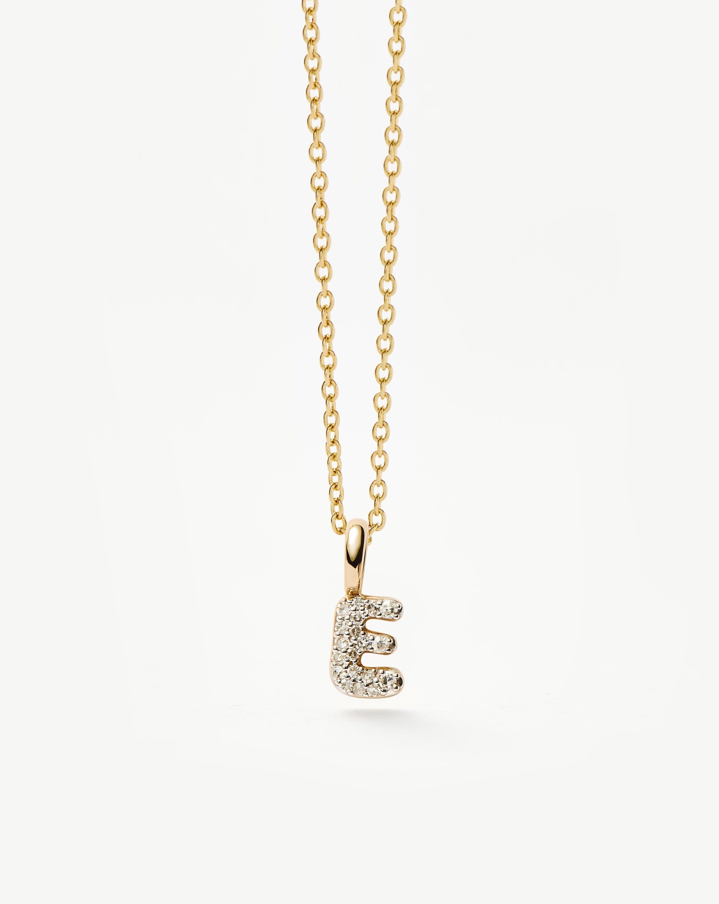 Fine Diamond Initial Mini Pendant Necklace - E | 14k Solid Yellow Gold Plated/Diamond Necklaces Missoma 