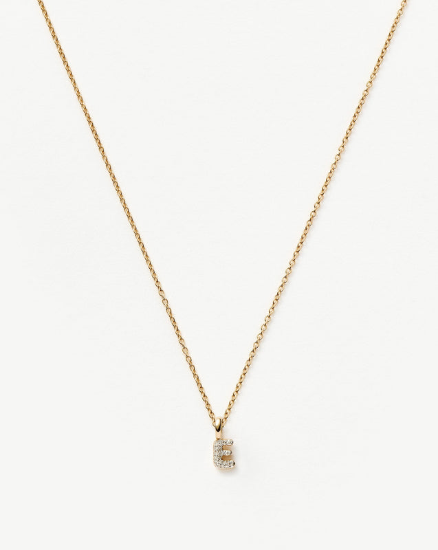 Solid Gold Diamond Initial Mini Pendant Necklace  - E | 14k Solid Yellow Gold Plated/Diamond