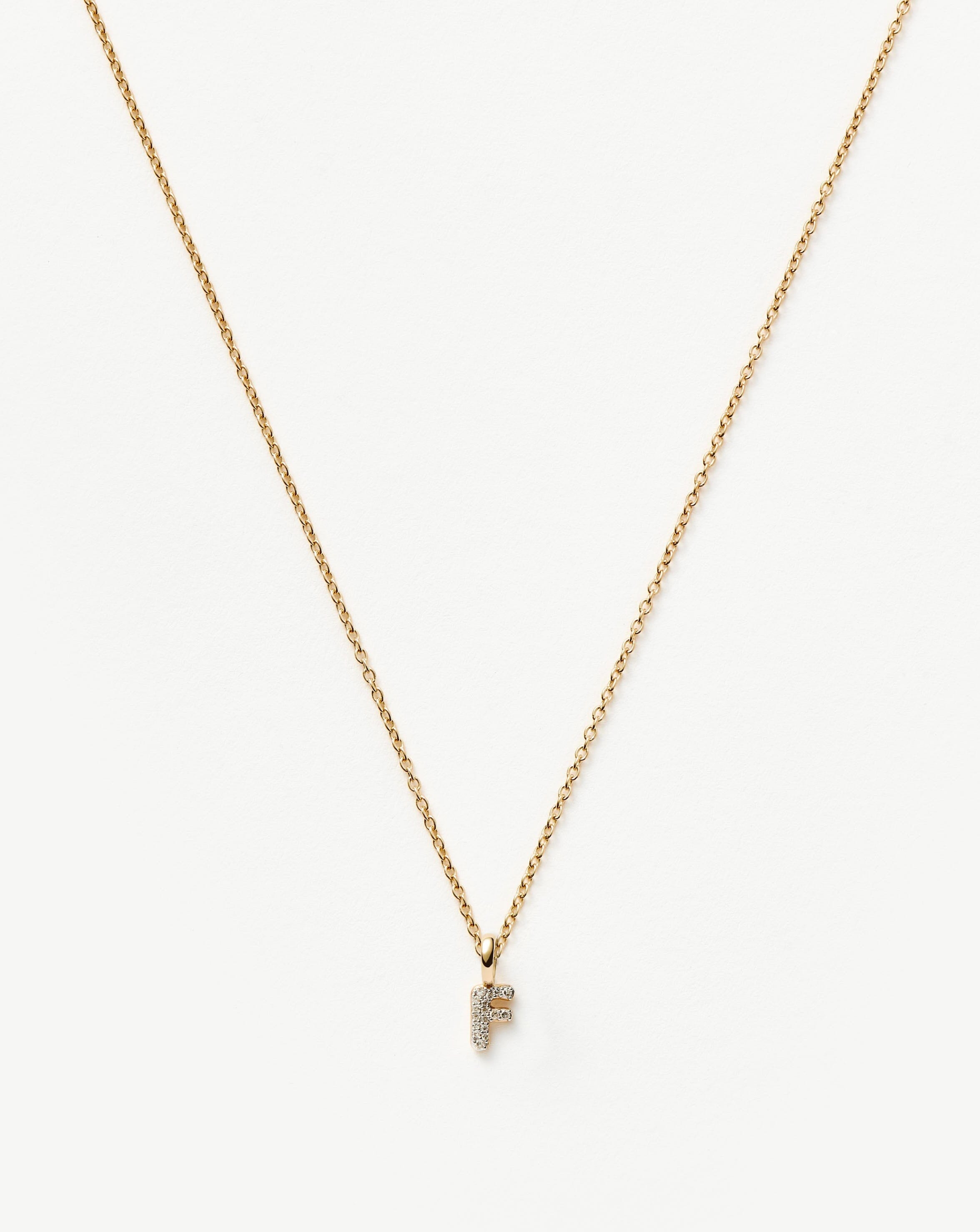 Fine Diamond Initial Mini Pendant Necklace - F | 14k Solid Yellow Gold Plated/Diamond Necklaces Missoma 