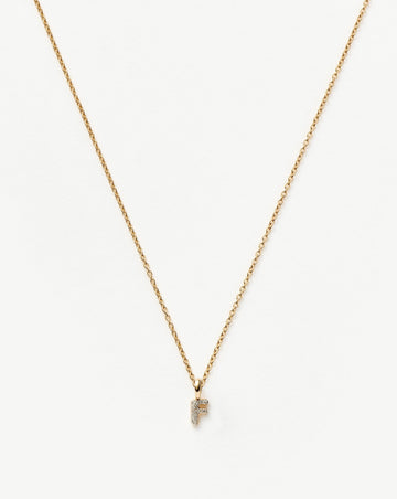 Fine Diamond Initial Mini Pendant Necklace - F | 14k Solid Yellow Gold Plated/Diamond Necklaces Missoma 