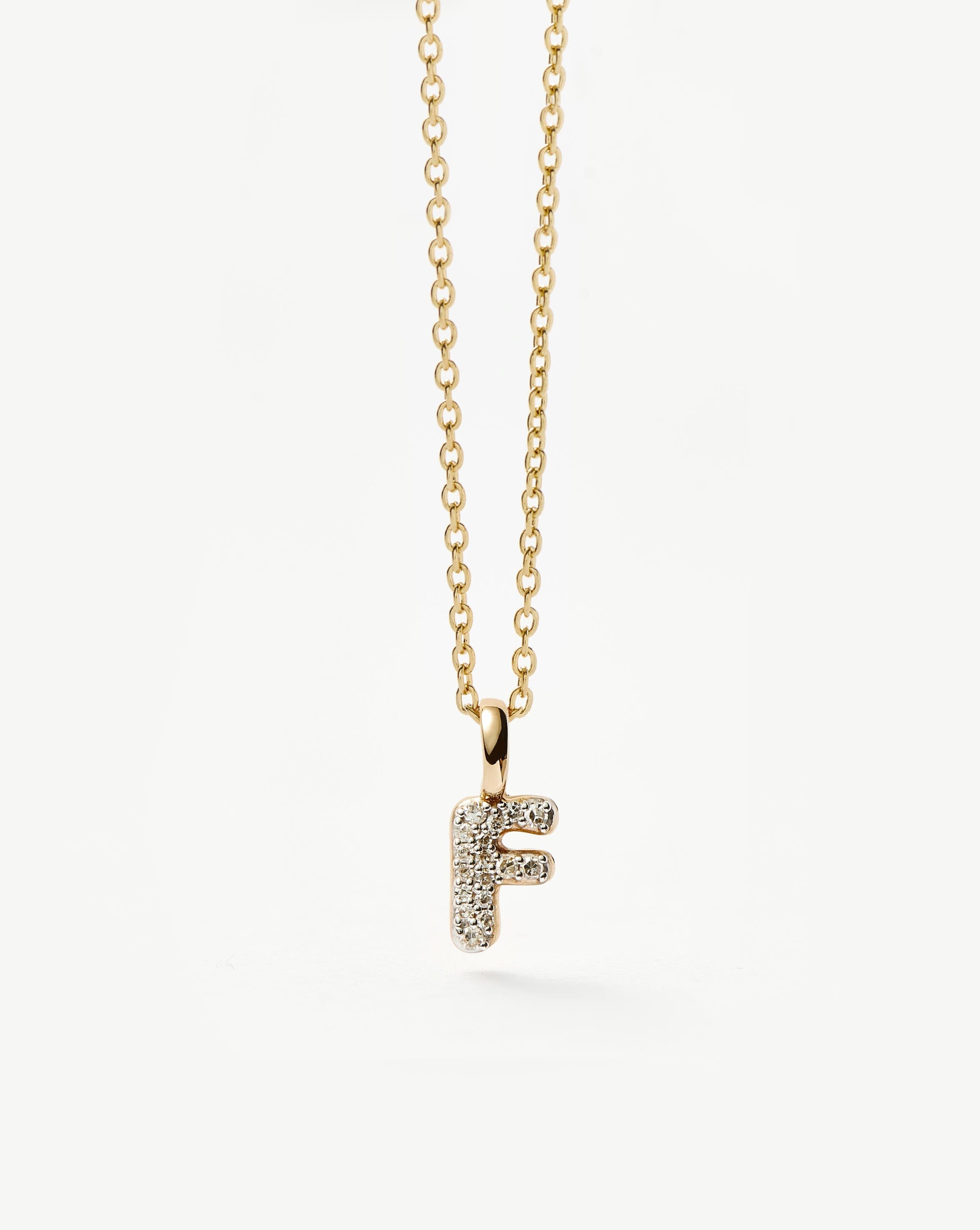 Fine Diamond Initial Mini Pendant Necklace - F | 14k Solid Yellow Gold Plated/Diamond Necklaces Missoma 