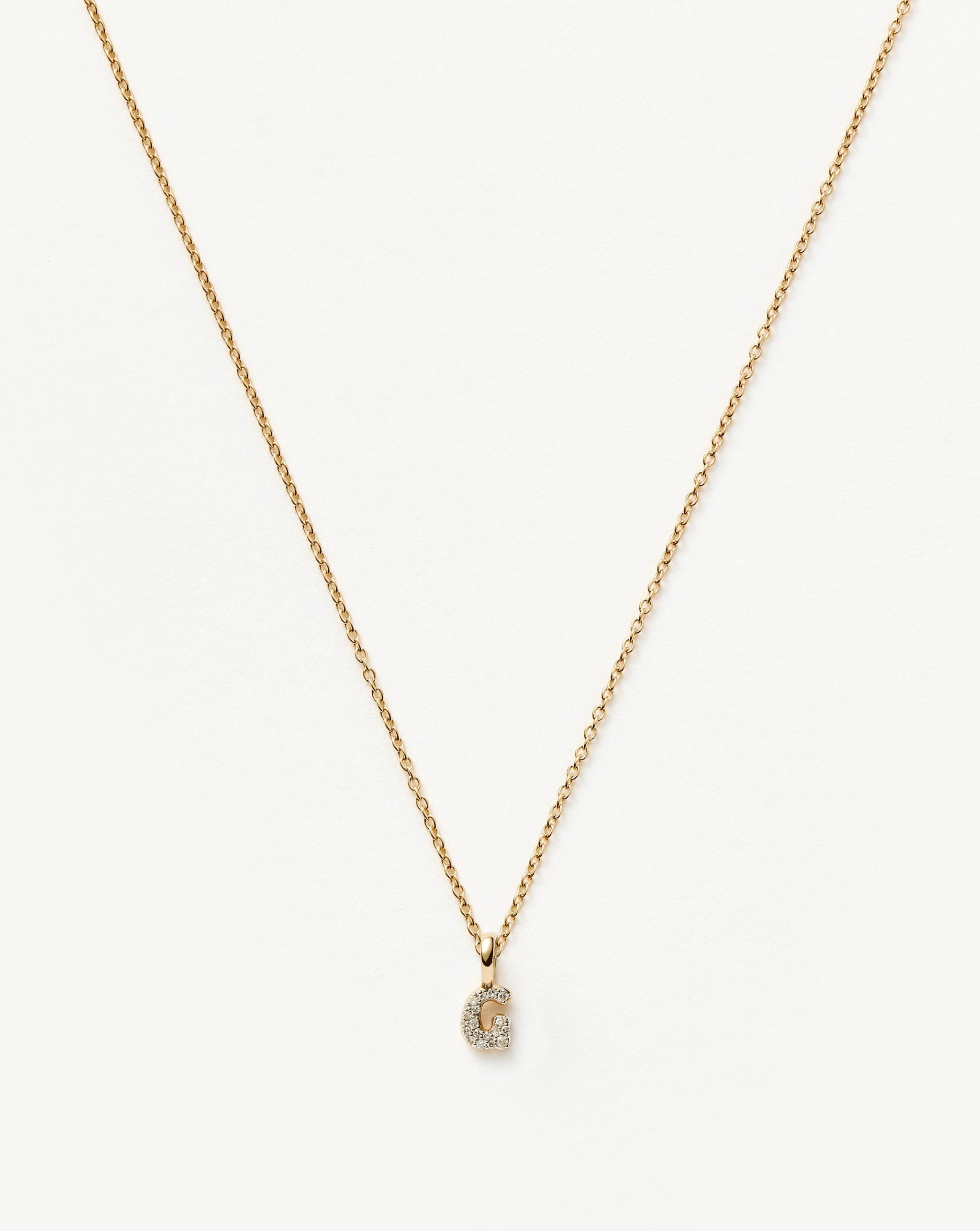 Fine Diamond Initial Mini Pendant Necklace - G | 14k Solid Yellow Gold Plated/Diamond Necklaces Missoma 