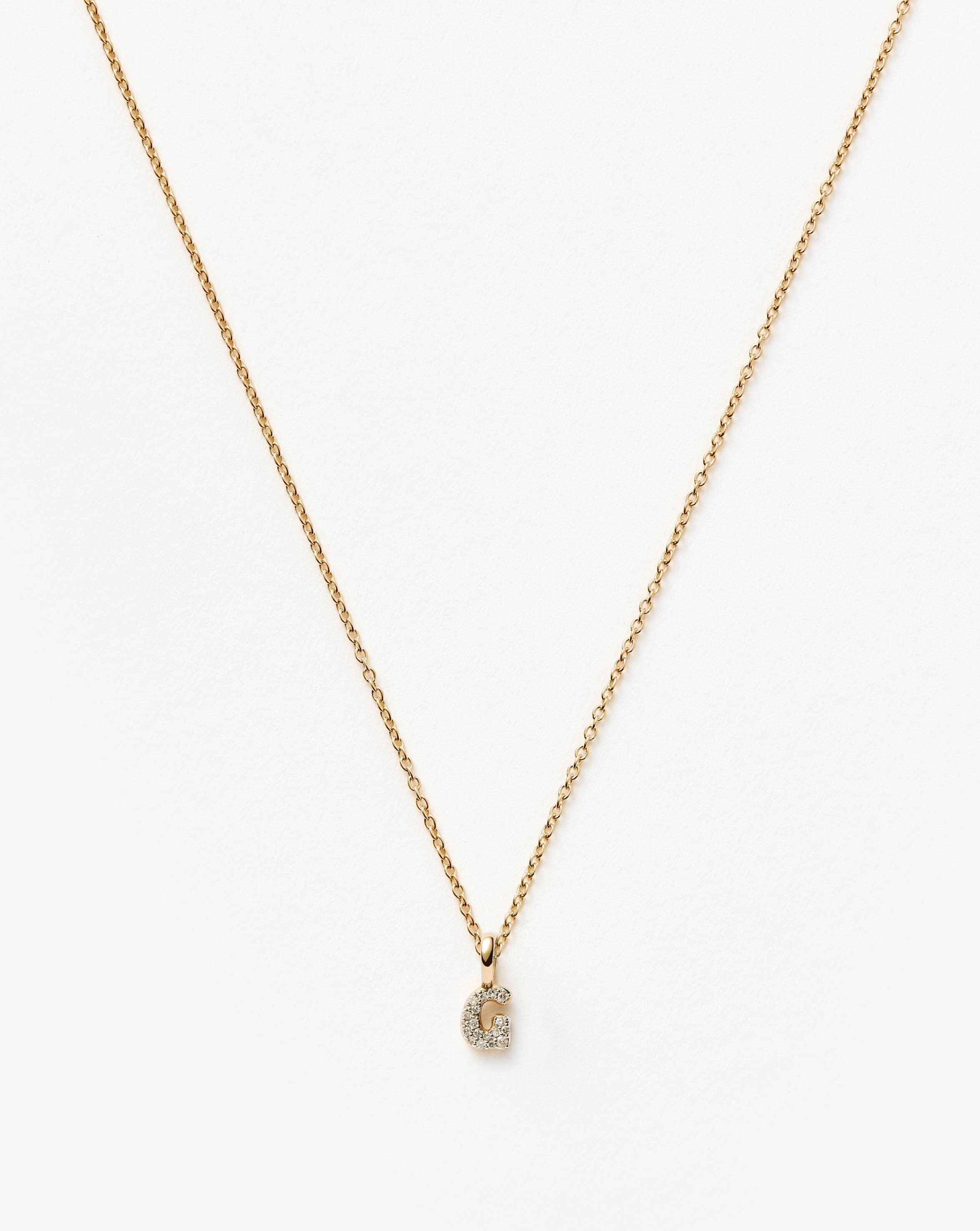 Fine Diamond Initial Mini Pendant Necklace - G | 14k Solid Yellow Gold Plated/Diamond Necklaces Missoma 