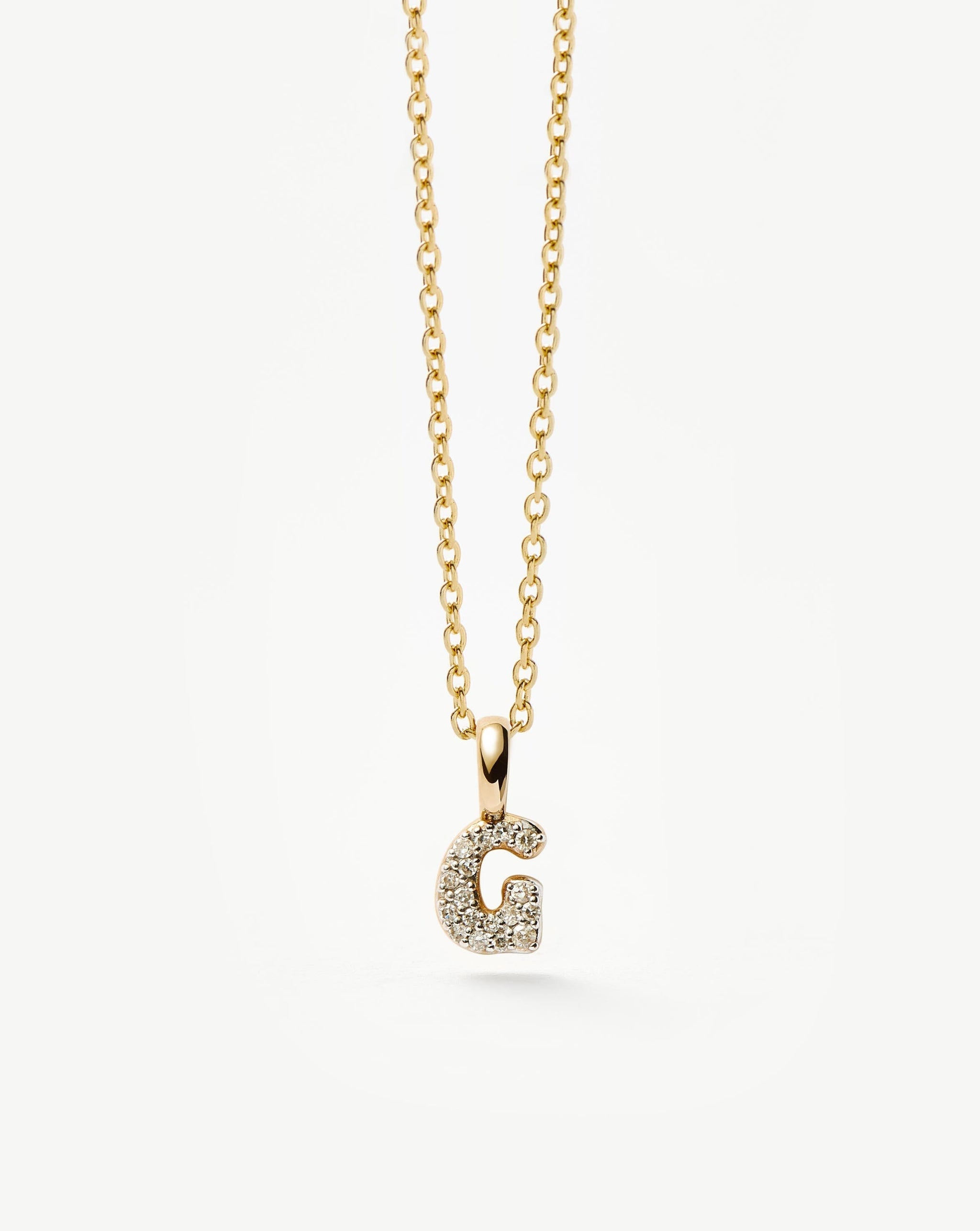 Fine Diamond Initial Mini Pendant Necklace - G | 14k Solid Yellow Gold Plated/Diamond Necklaces Missoma 