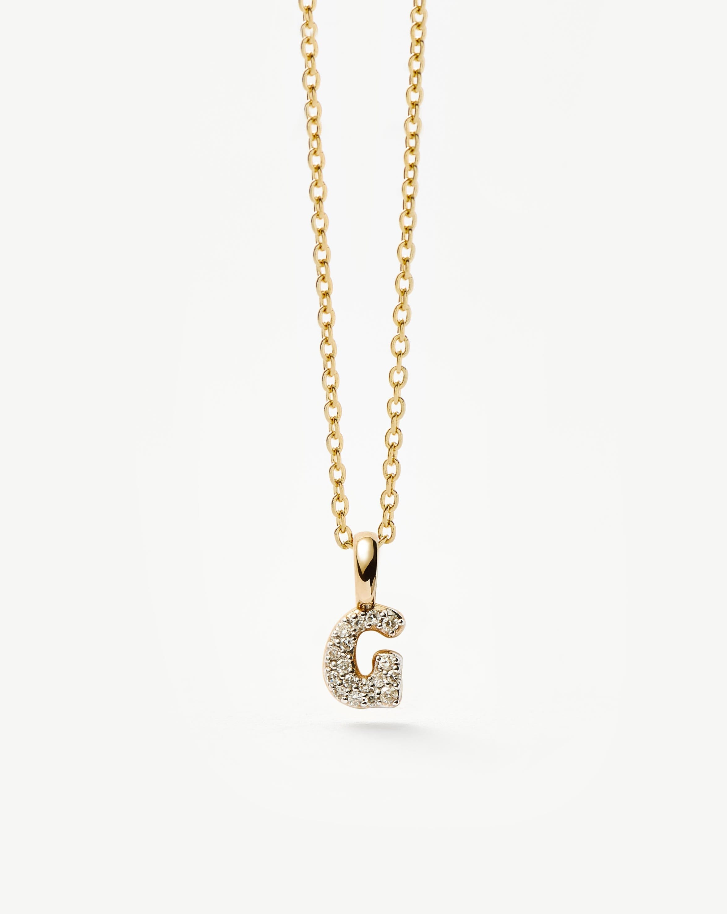 Fine Diamond Initial Mini Pendant Necklace - G | 14k Solid Yellow Gold Plated/Diamond Necklaces Missoma 