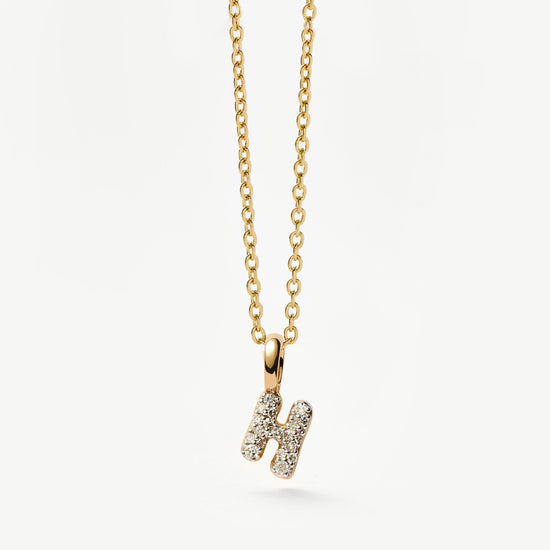 Fine Diamond Initial Mini Pendant Necklace - H | 14k Solid Yellow Gold Plated/Diamond Necklaces Missoma 