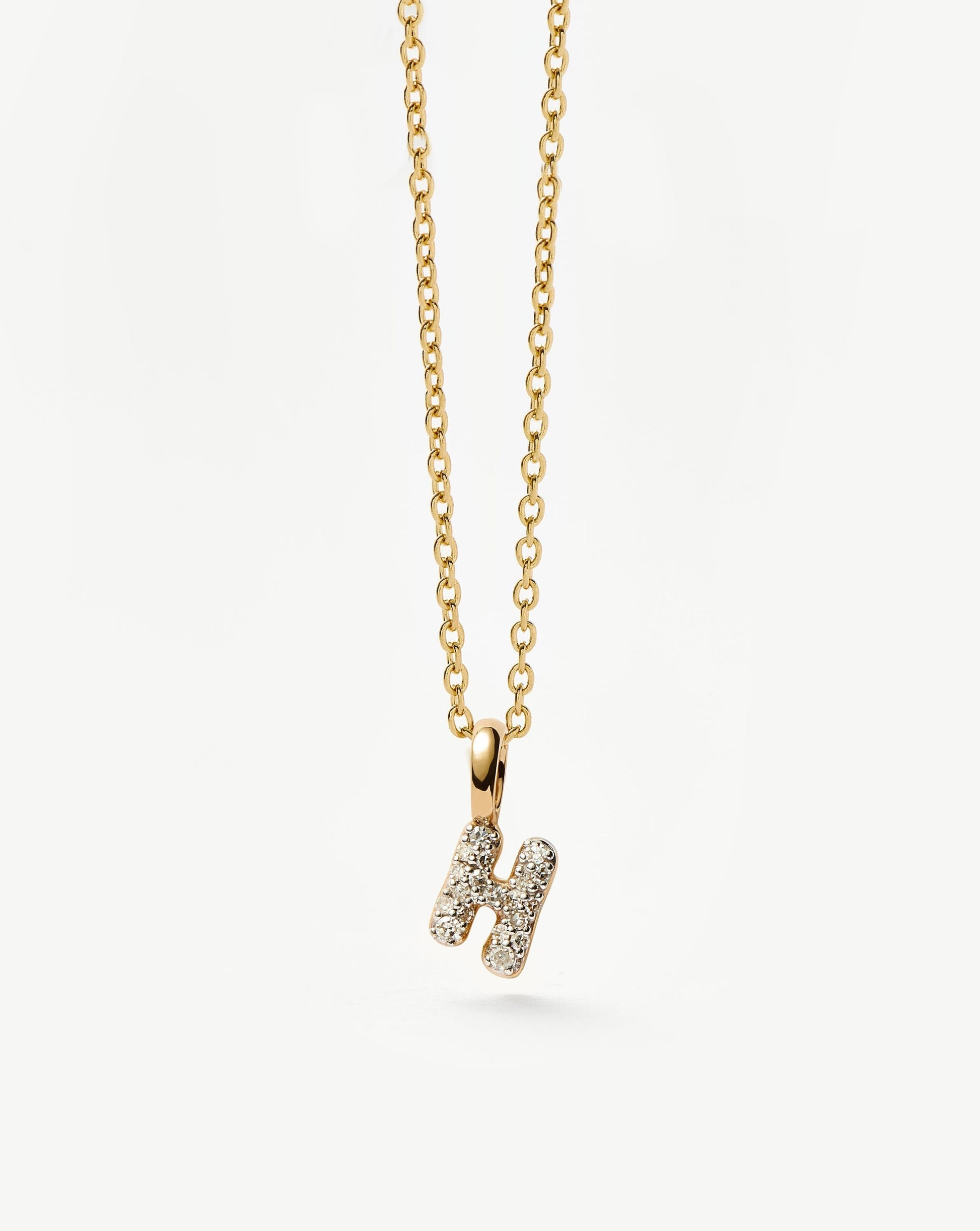 Fine Diamond Initial Mini Pendant Necklace - H | 14k Solid Yellow Gold Plated/Diamond Necklaces Missoma 