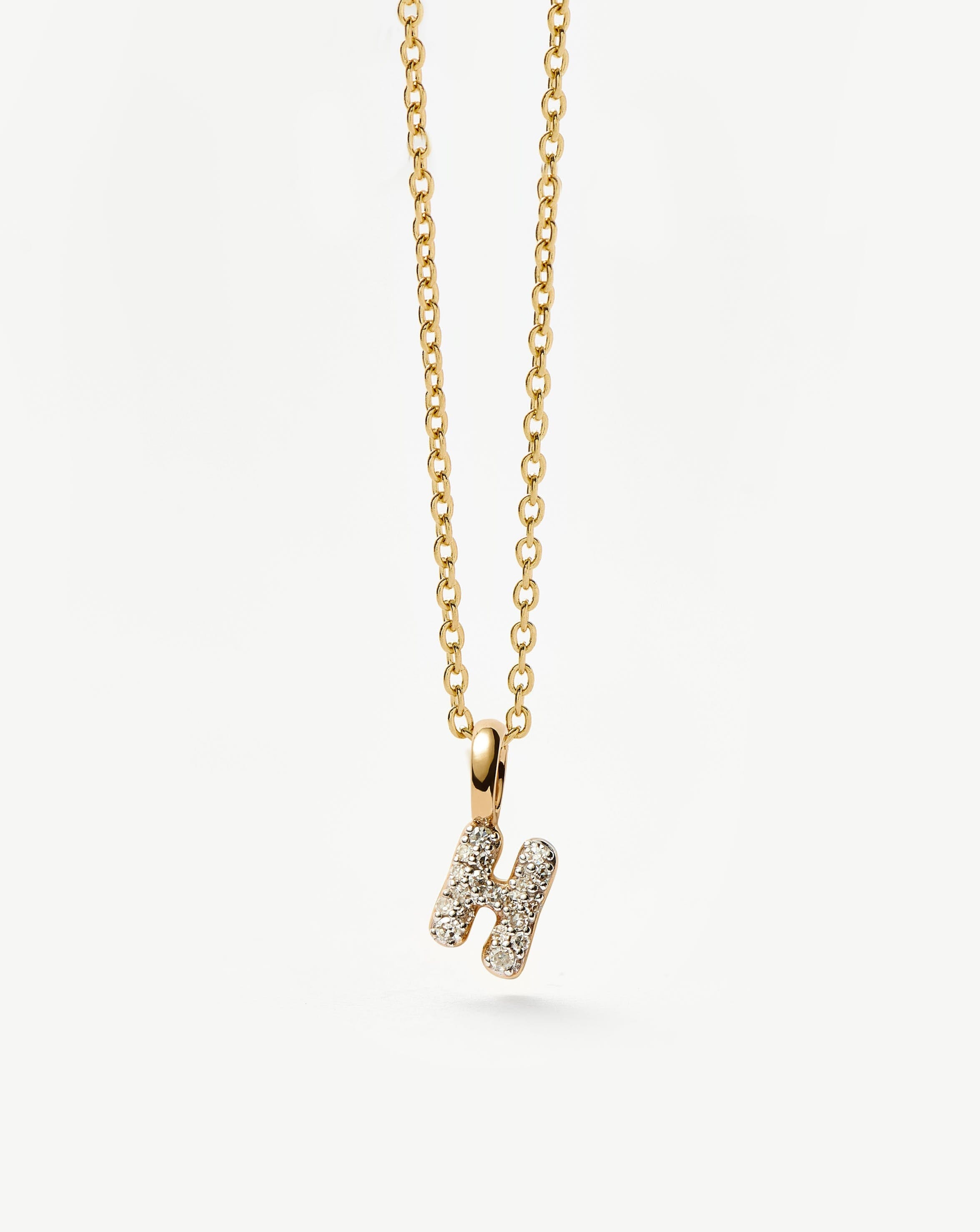 Fine Diamond Initial Mini Pendant Necklace - H | 14k Solid Yellow Gold Plated/Diamond Necklaces Missoma 