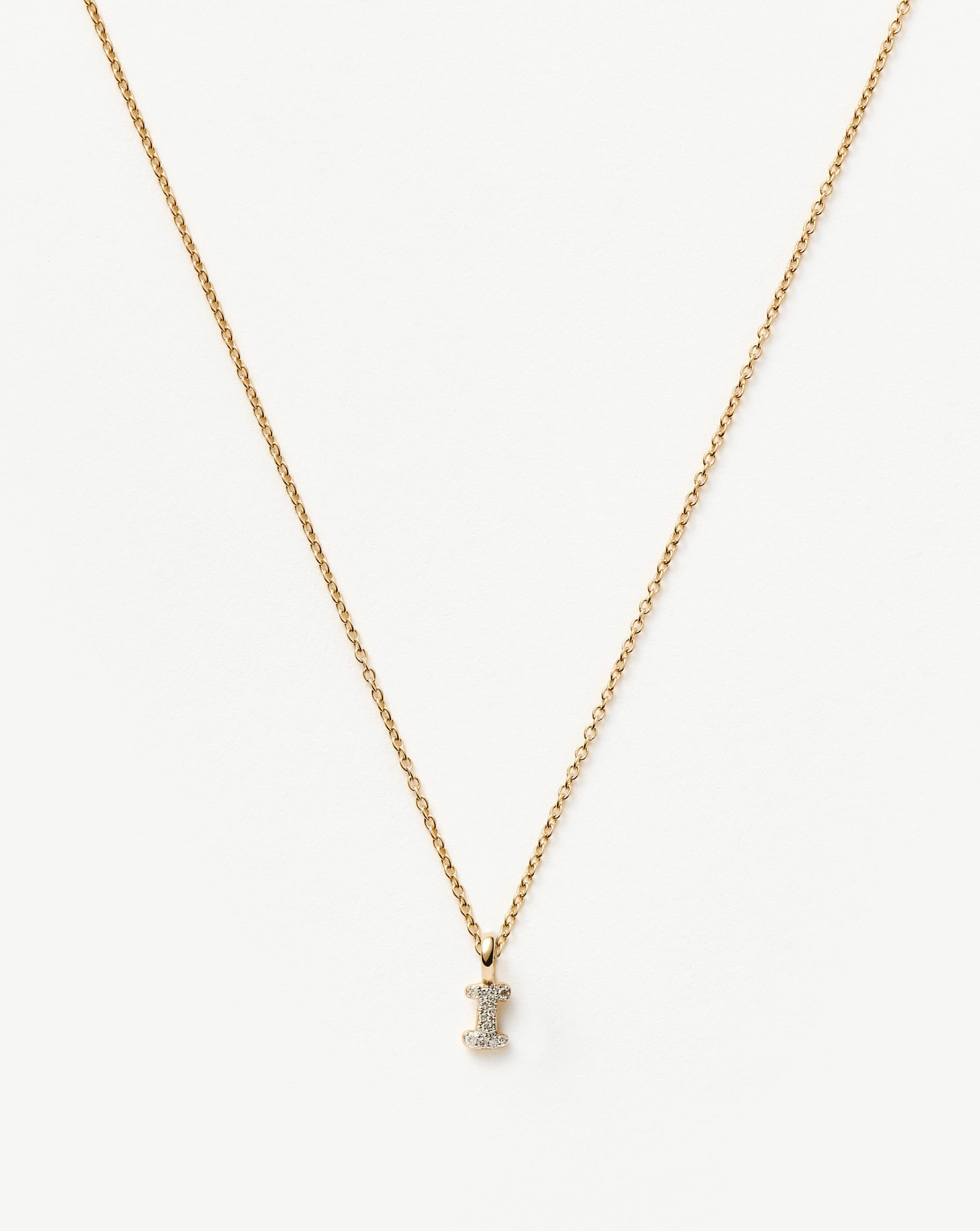 Fine Diamond Initial Mini Pendant Necklace - I | 14k Solid Yellow Gold Plated/Diamond Necklaces Missoma 