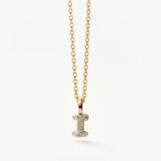 Fine Diamond Initial Mini Pendant Necklace - I | 14k Solid Yellow Gold Plated/Diamond Necklaces Missoma 