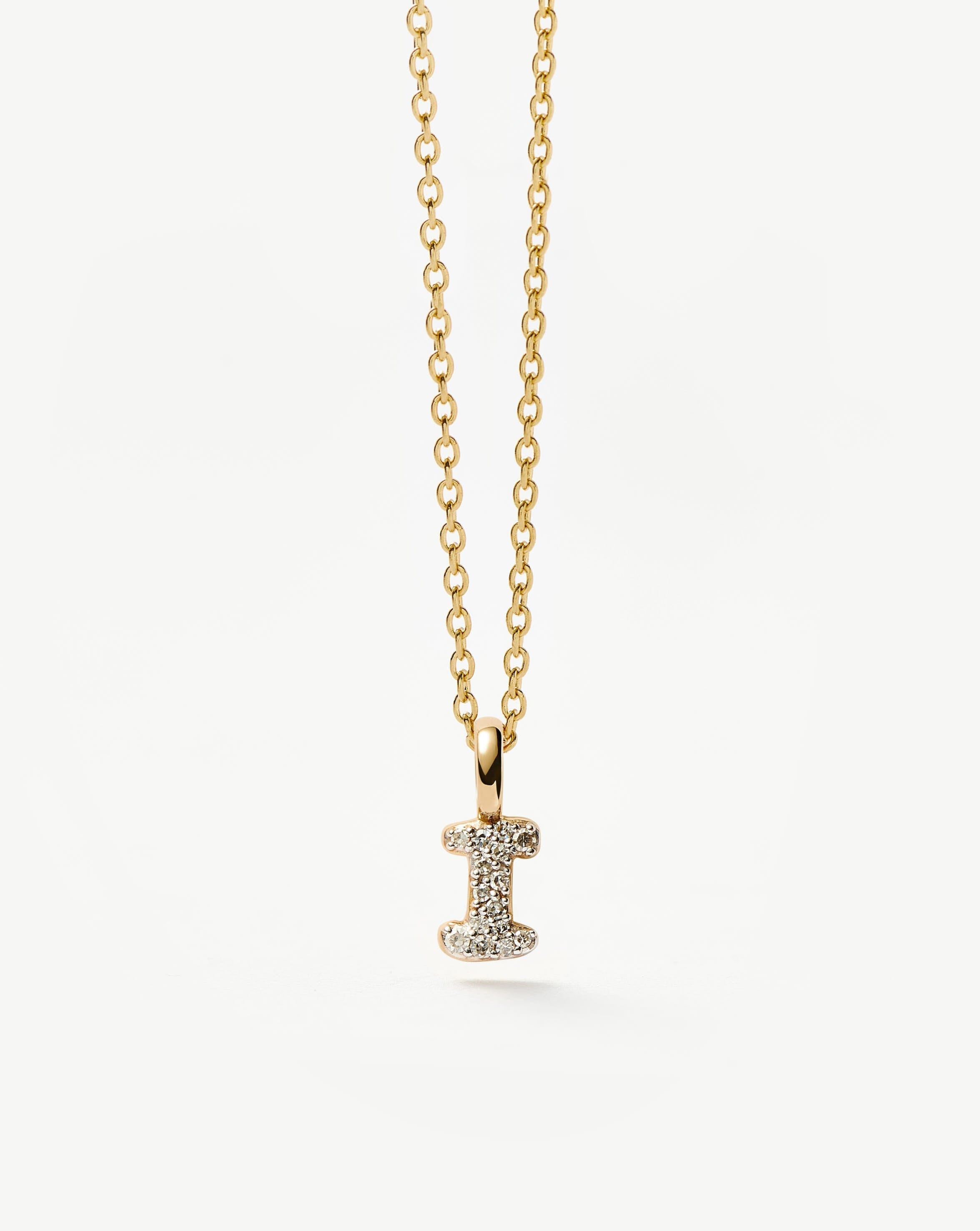 Fine Diamond Initial Mini Pendant Necklace - I | 14k Solid Yellow Gold Plated/Diamond Necklaces Missoma 