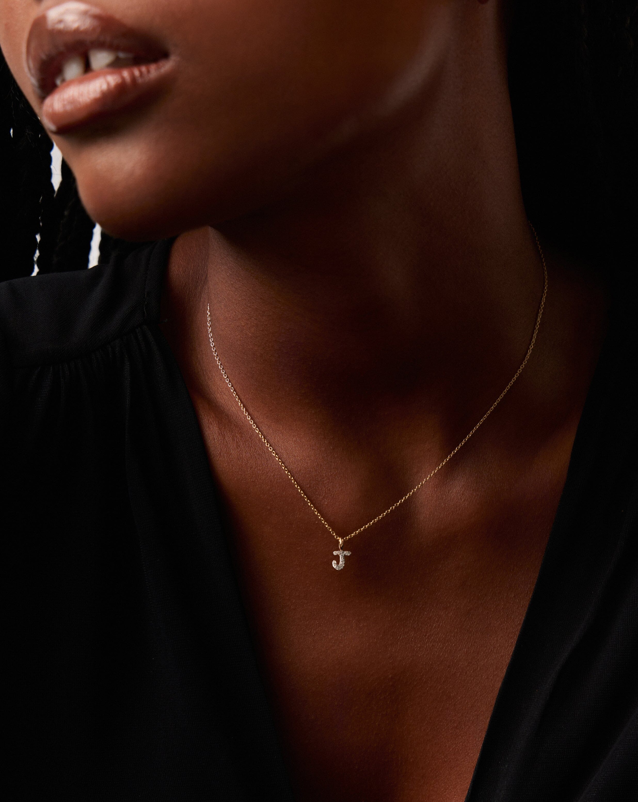 Fine Diamond Initial Mini Pendant Necklace - J | 14k Solid Yellow Gold Plated/Diamond Necklaces Missoma 