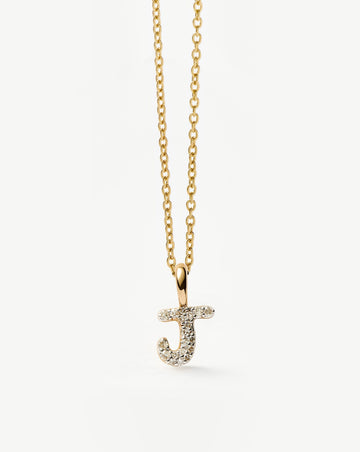 Fine Diamond Initial Mini Pendant Necklace - J | 14k Solid Yellow Gold Plated/Diamond Necklaces Missoma 