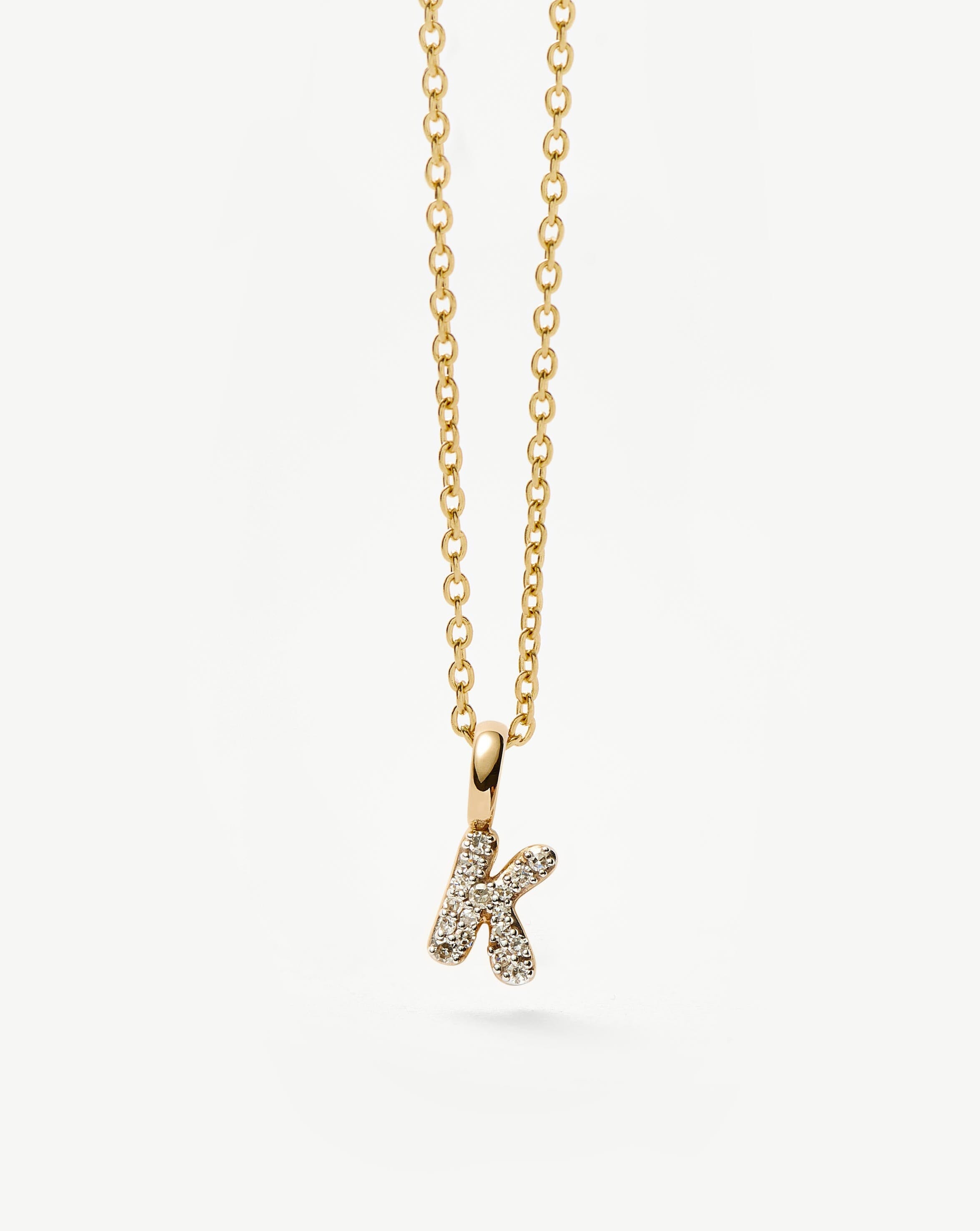 Fine Diamond Initial Mini Pendant Necklace - K | 14k Solid Yellow Gold Plated/Diamond Necklaces Missoma 