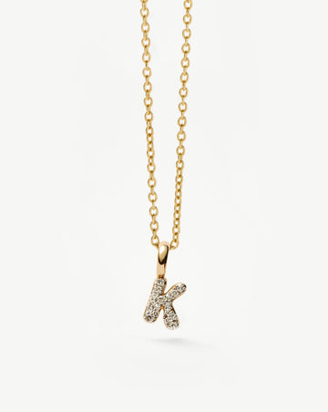 Fine Diamond Initial Mini Pendant Necklace - K | 14k Solid Yellow Gold Plated/Diamond Necklaces Missoma 
